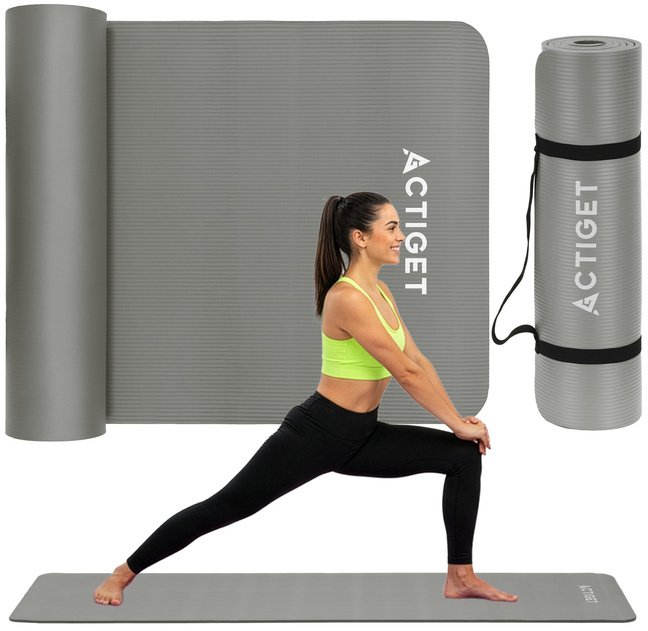 Mata do jogi, ćwiczeń fitness 183x61 cm antypoślizgowa, materac do stretchingu szary UNIWERSALNY