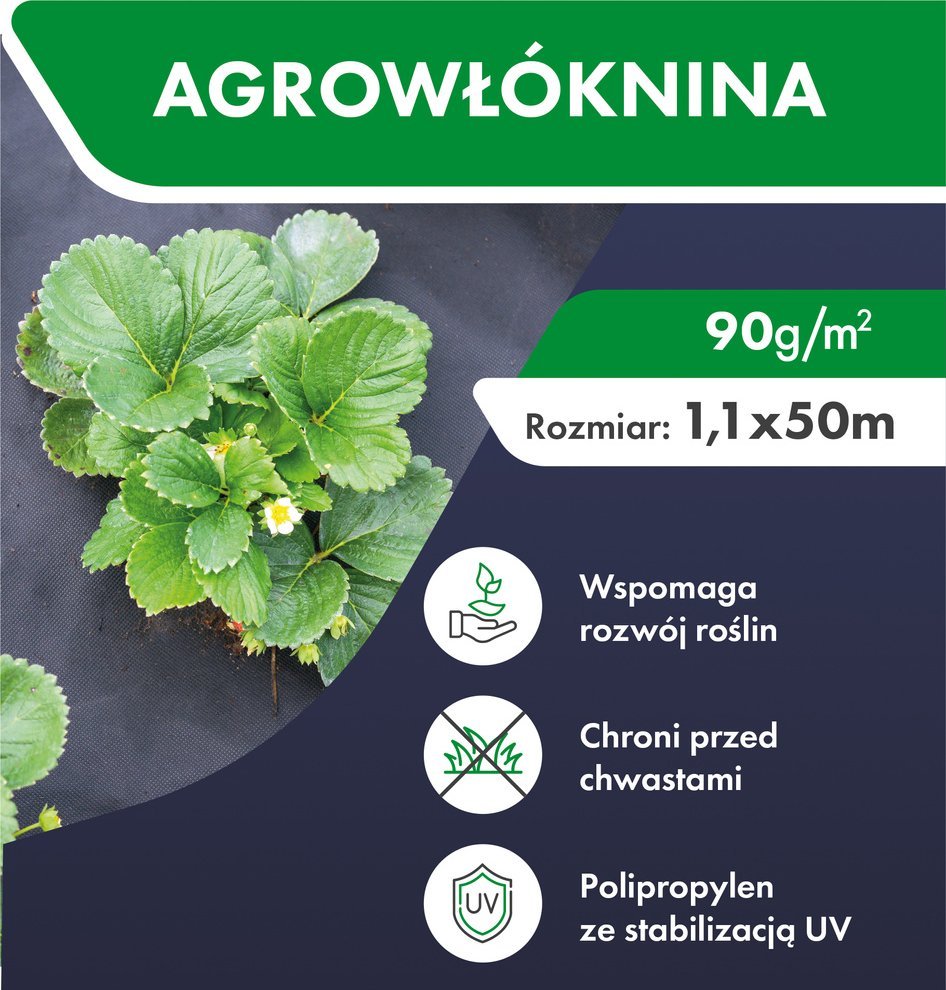 MOCNA AGROWŁÓKNINA MATA ANTYCHWASTOWA 1,1x50m 90g/m CZARNA AGROTKANINA