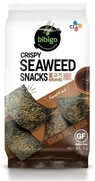 Nori snack koreańska przekąska chips o smaku bbq bibigo chrupiące prażone algi crispy seaweed 5g