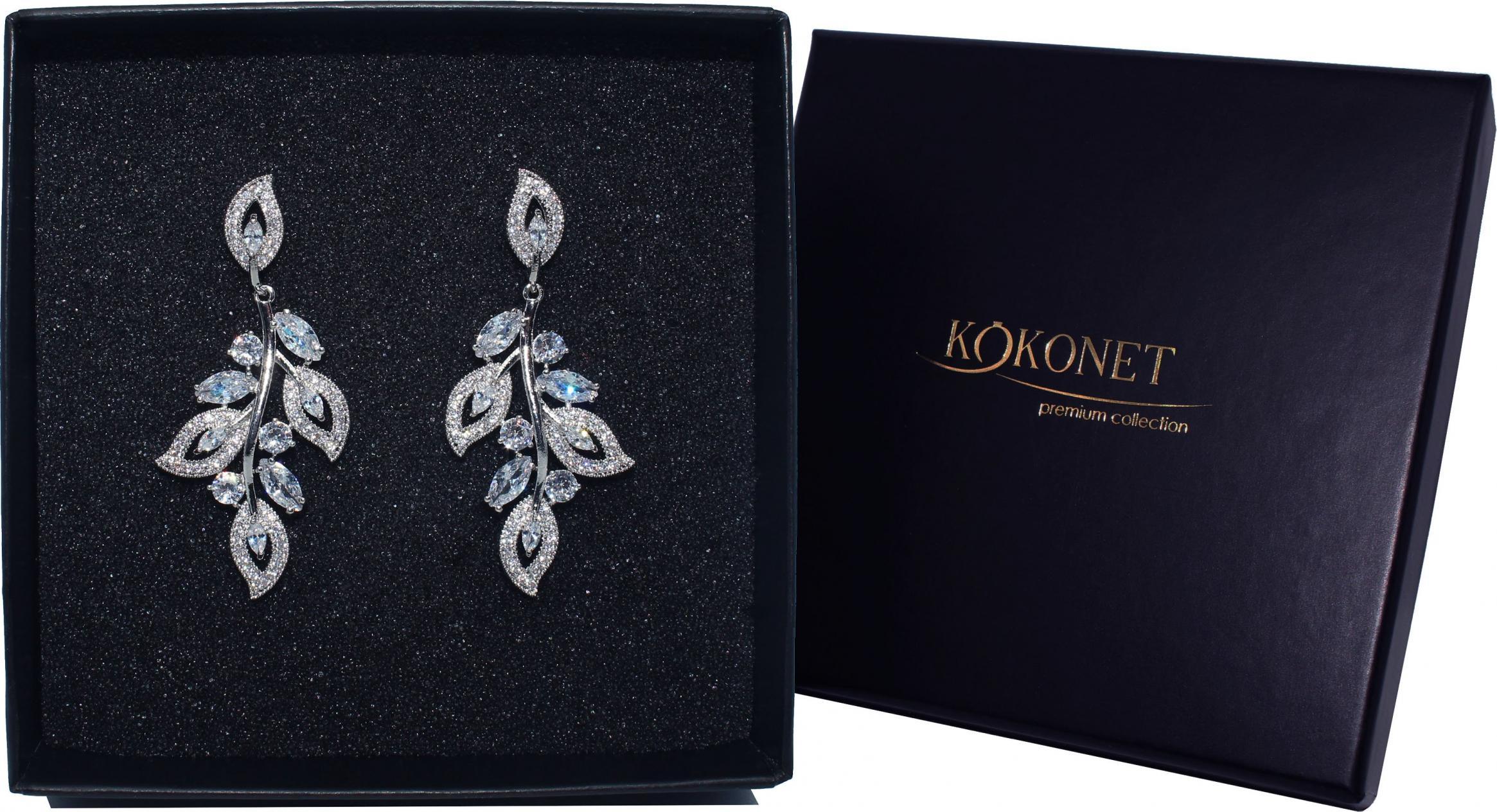 KOKONET KOLCZYKI ślubne damskie SREBRNE cyrkonie długie