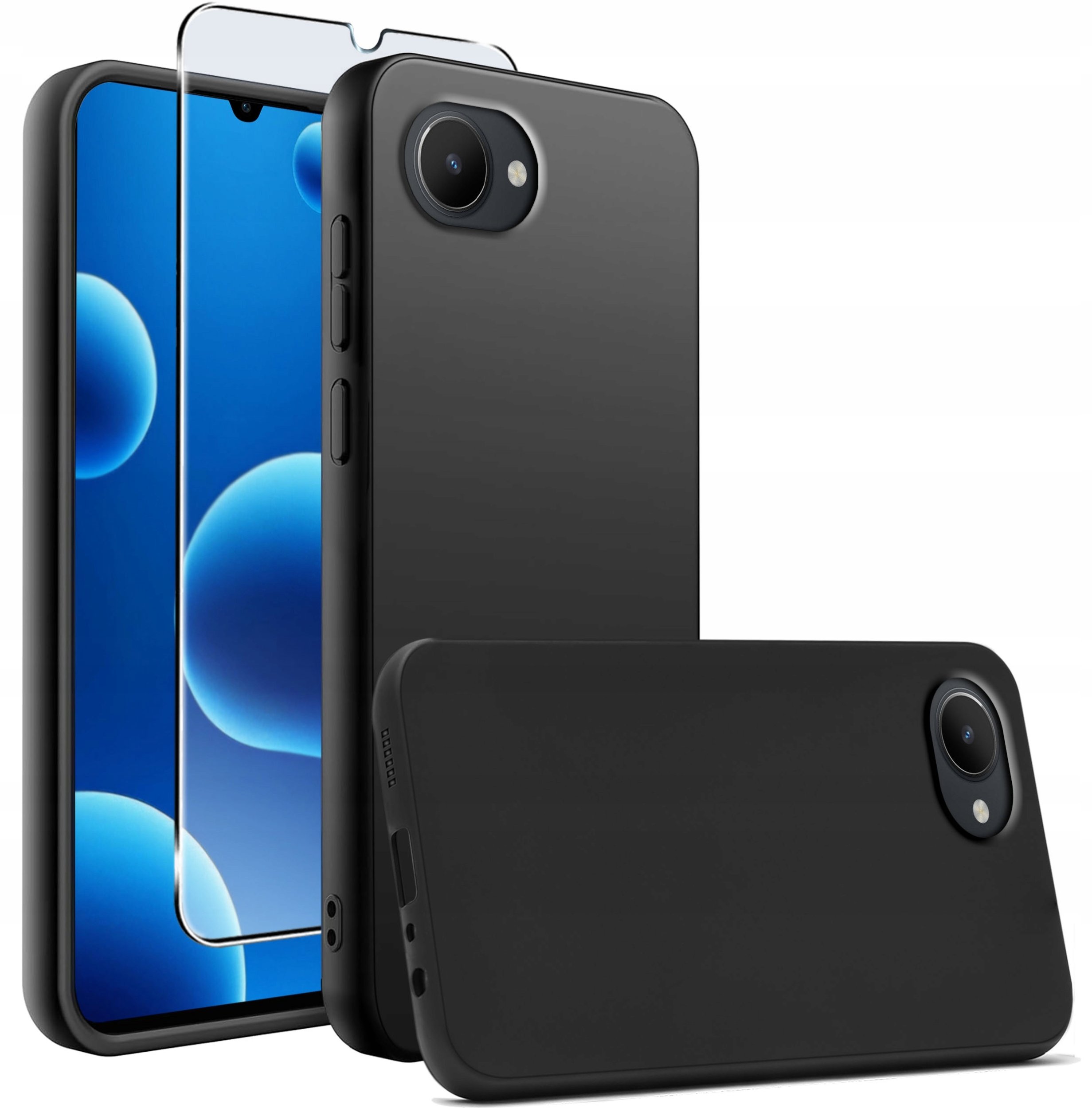 Etui Czarne Matowe Silikon Slim do Realme C30 + SZKŁO 9H