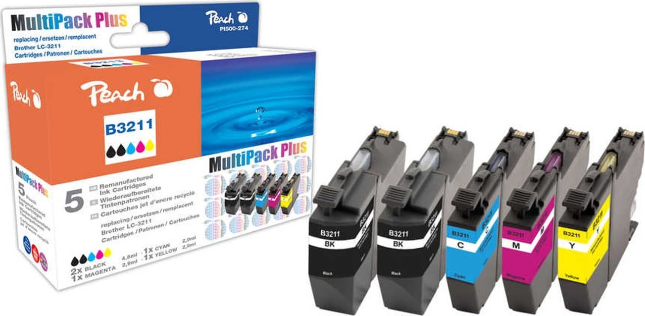 Peach Peach PI500-274 nabój z tuszem 5 szt. Zamiennik Czarny, Cyjan, Purpurowy, Żółty