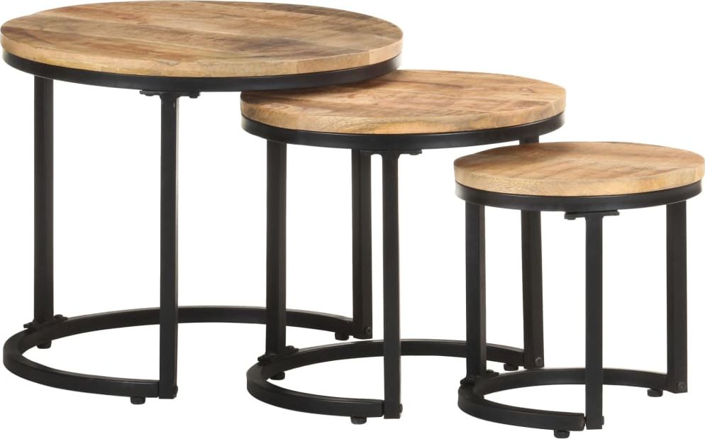 vidaXL Stoliki boczne, 3 szt., surowe drewno mango