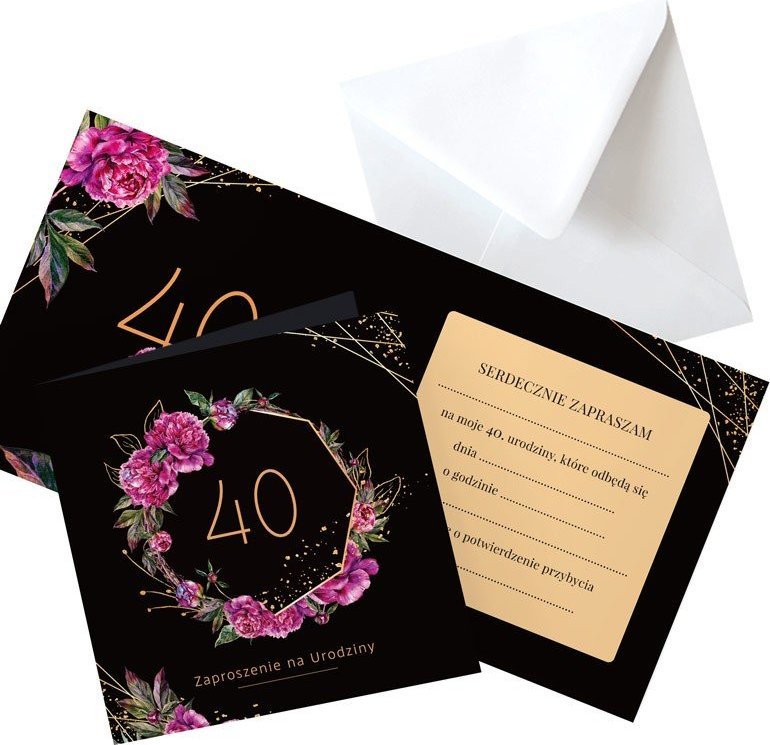 ZAPROSZENIA na 40 urodziny Boho 10szt (+koperty)