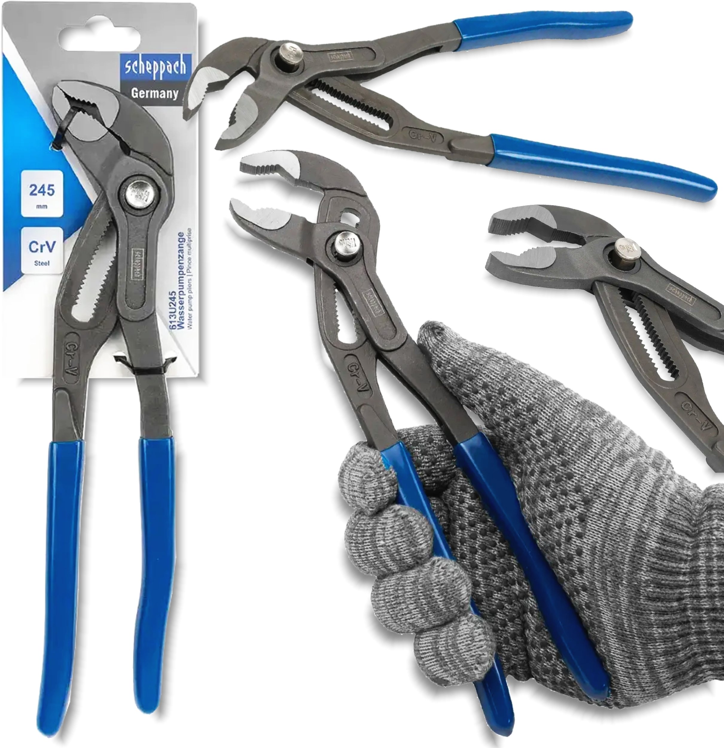 SCHEPPACH Szczypce UNIWERSALNE nastawne 245mm z przyciskiem BLOKUJĄCYM