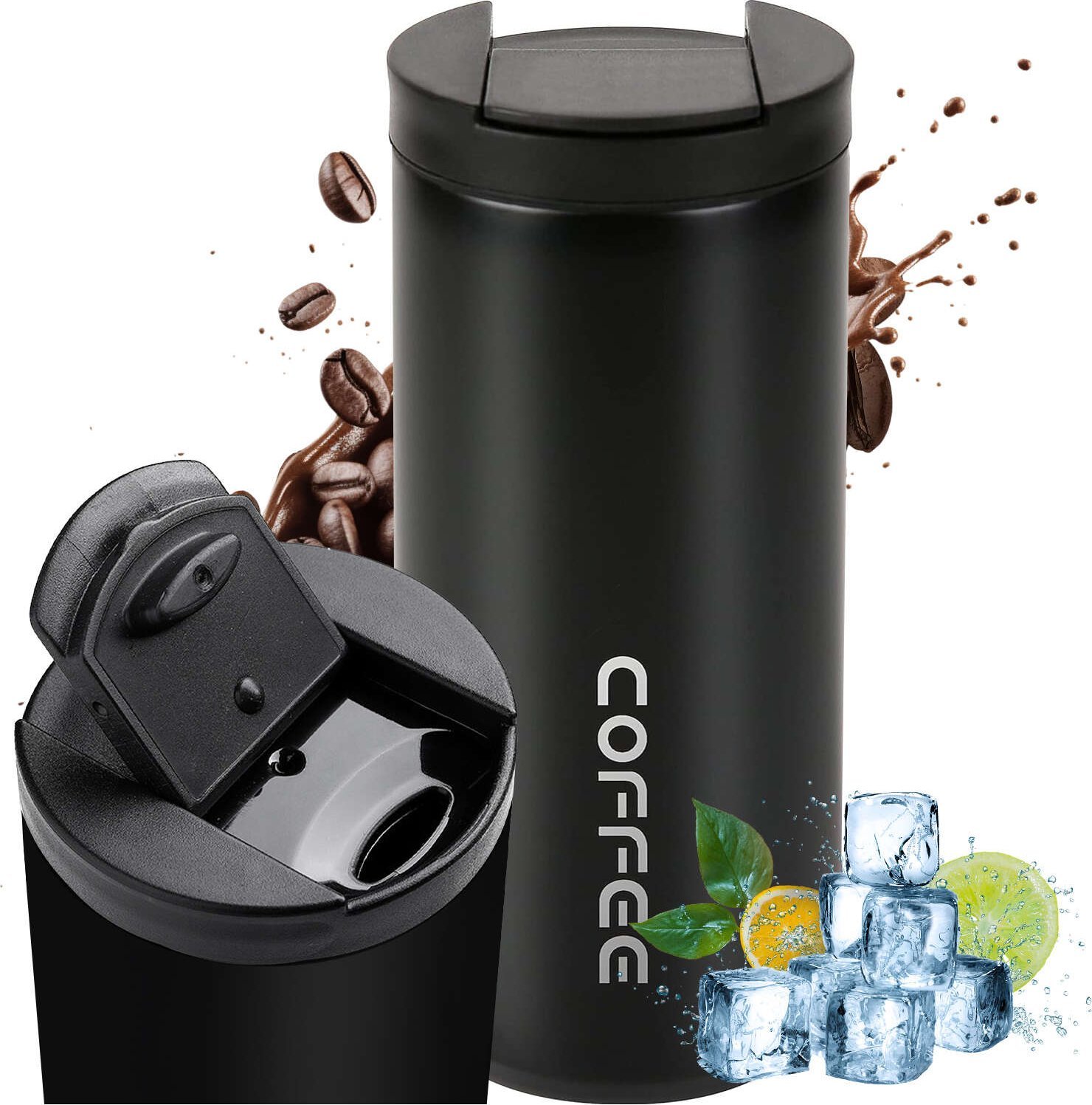 Alogy Termos kubek termiczny butelka bidon 400ml do kawy herbaty yerba mate Alogy Stalowy Czarny