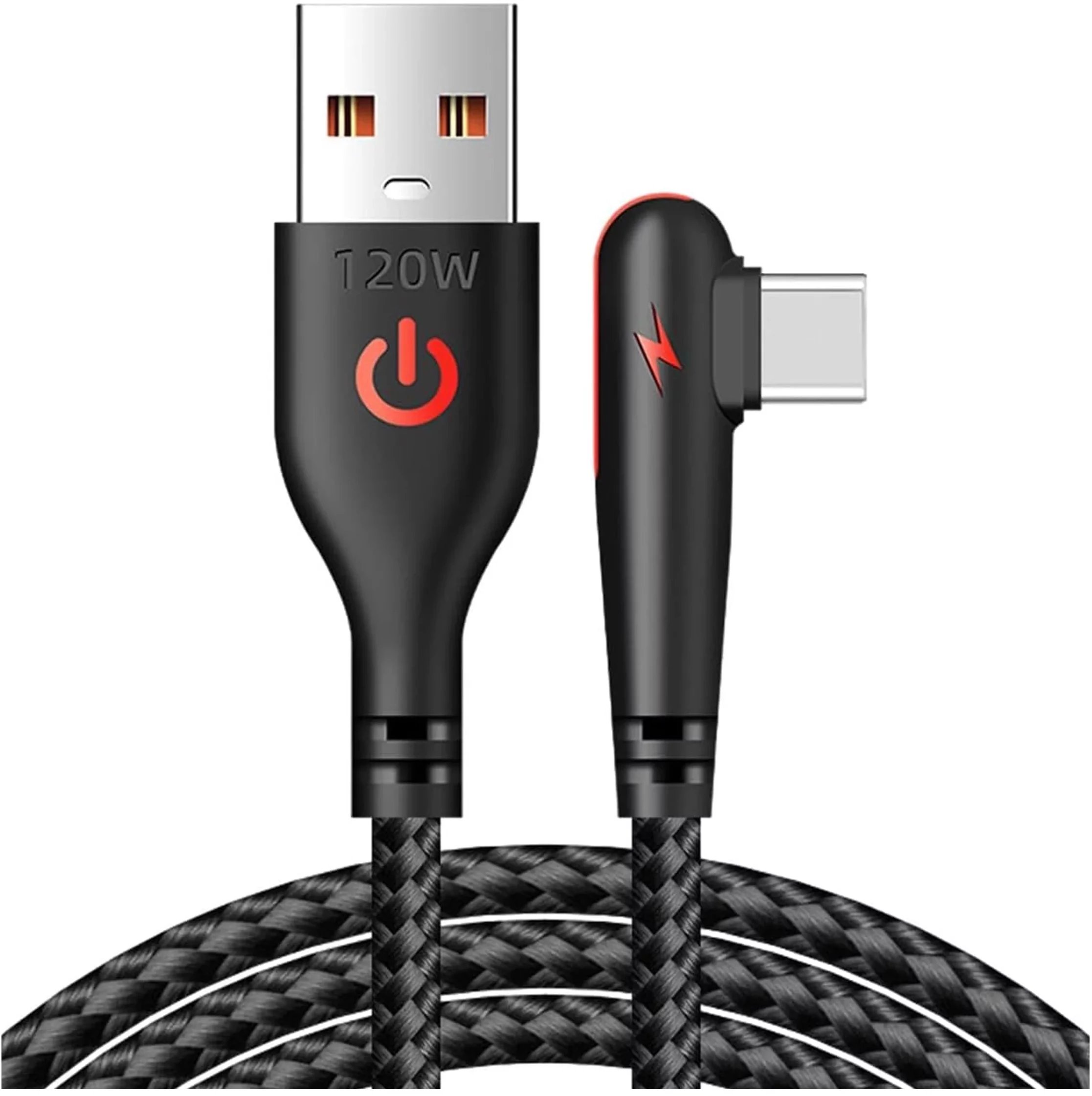 Kabel 100cm typ USB USB-C szybkie ładowanie 120W Alogy A-C mocny 90 stopni z oplotem przewód Czarny