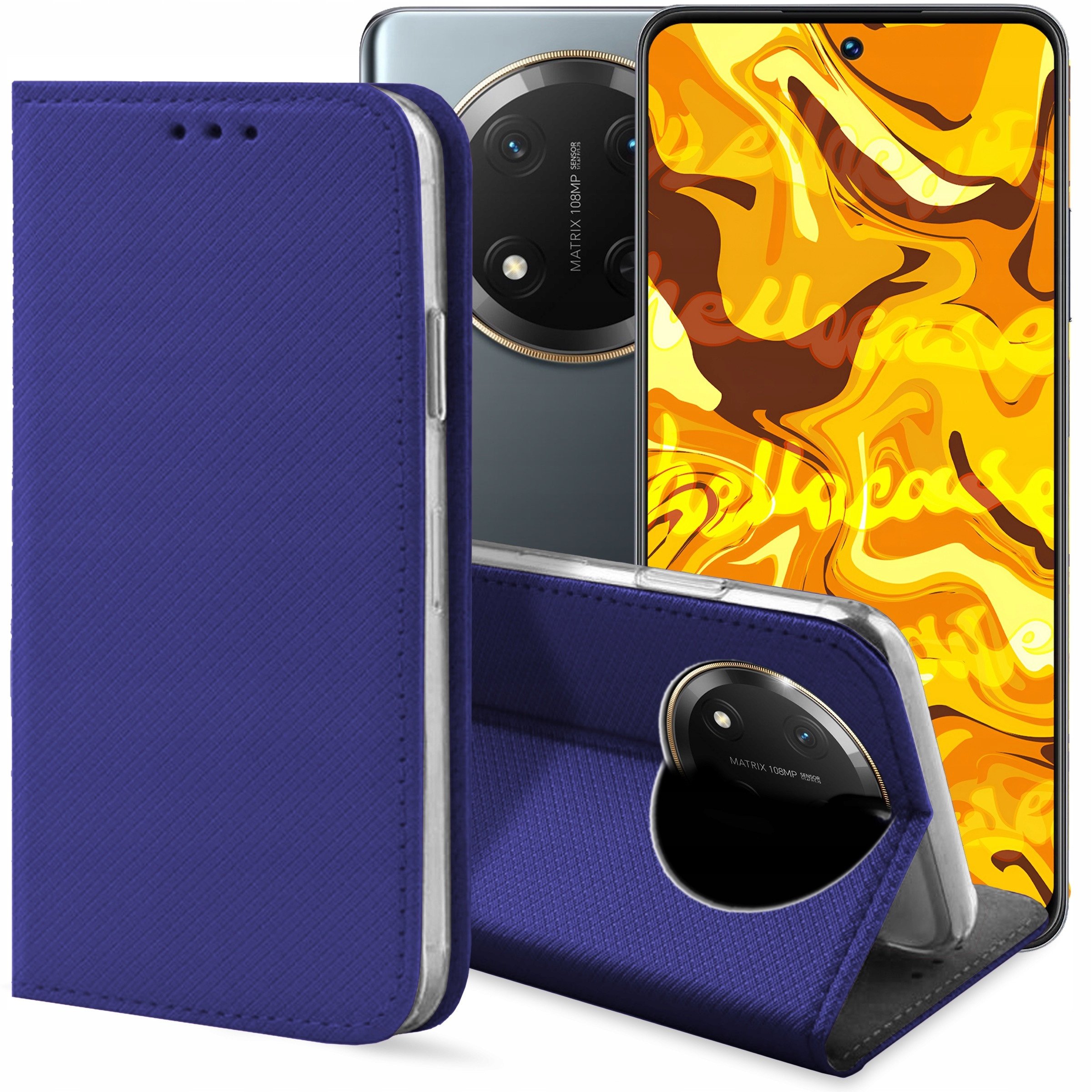 ETUI Z KLAPKĄ DO HONOR MAGIC7 LITE GRANATOWE ZAMYKANE MAGNETYCZNE KABURA