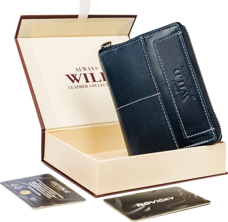 Always Wild Skórzany, pionowy portfel męski na zamek w stylu retro, RFID Always Wild NoSize