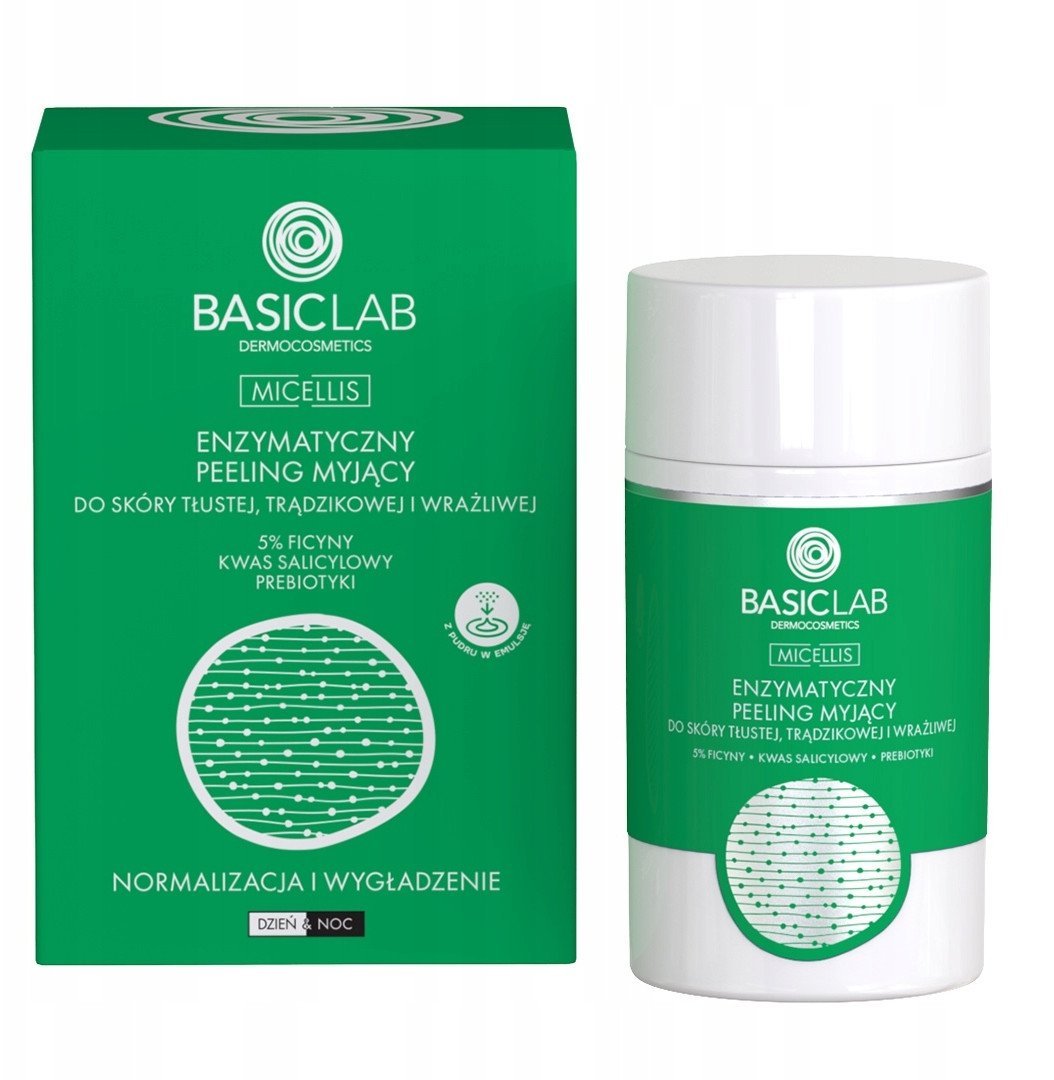 BasicLab Micellis Enzymatyczny peeling myjący do skóry tłustej, trądzikowej i wrażliwej, 35 g