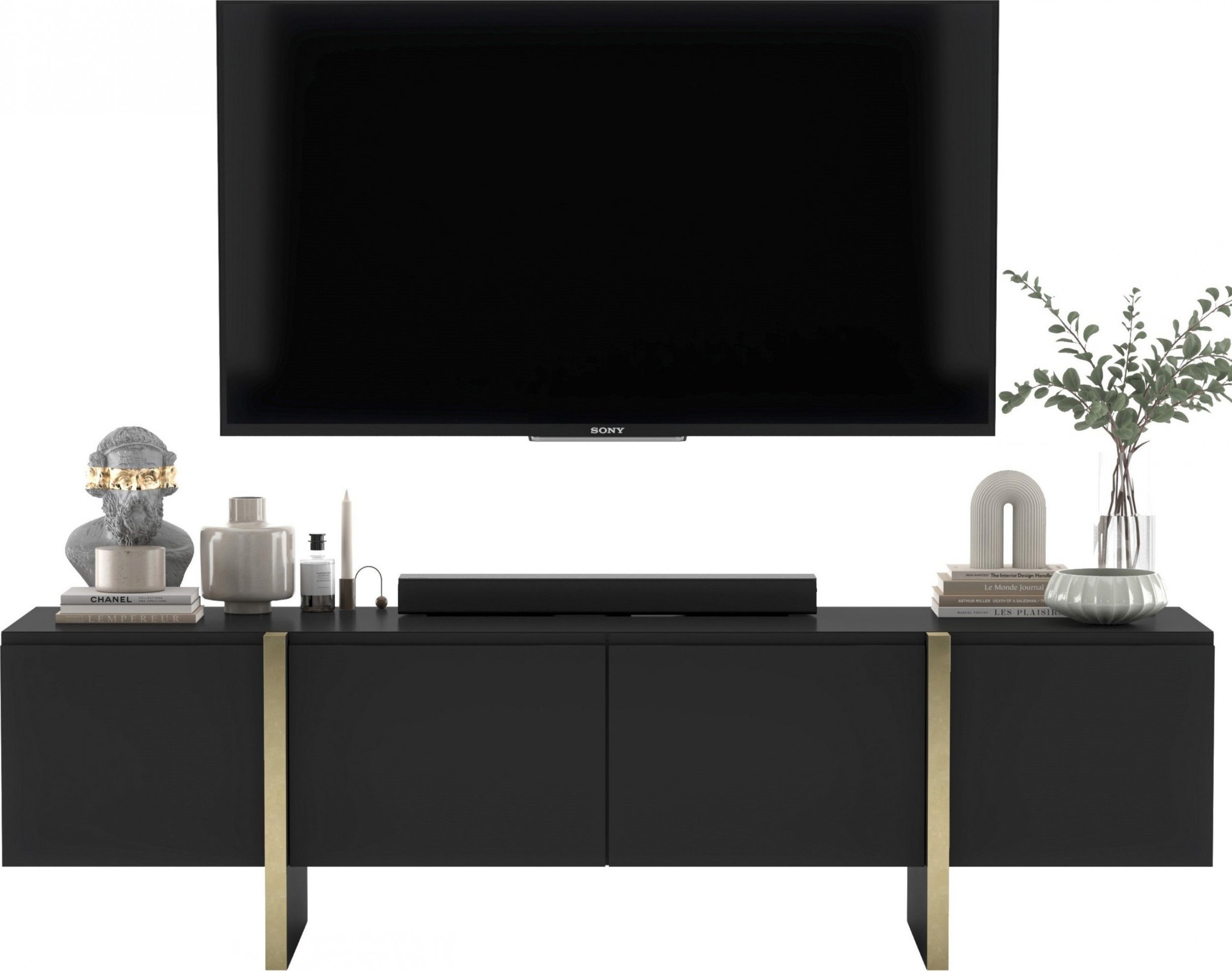 Meble Lindner Meble Lindner Szafka RTV Nowoczesna Komoda Glamour Czarny Mat 180 cm