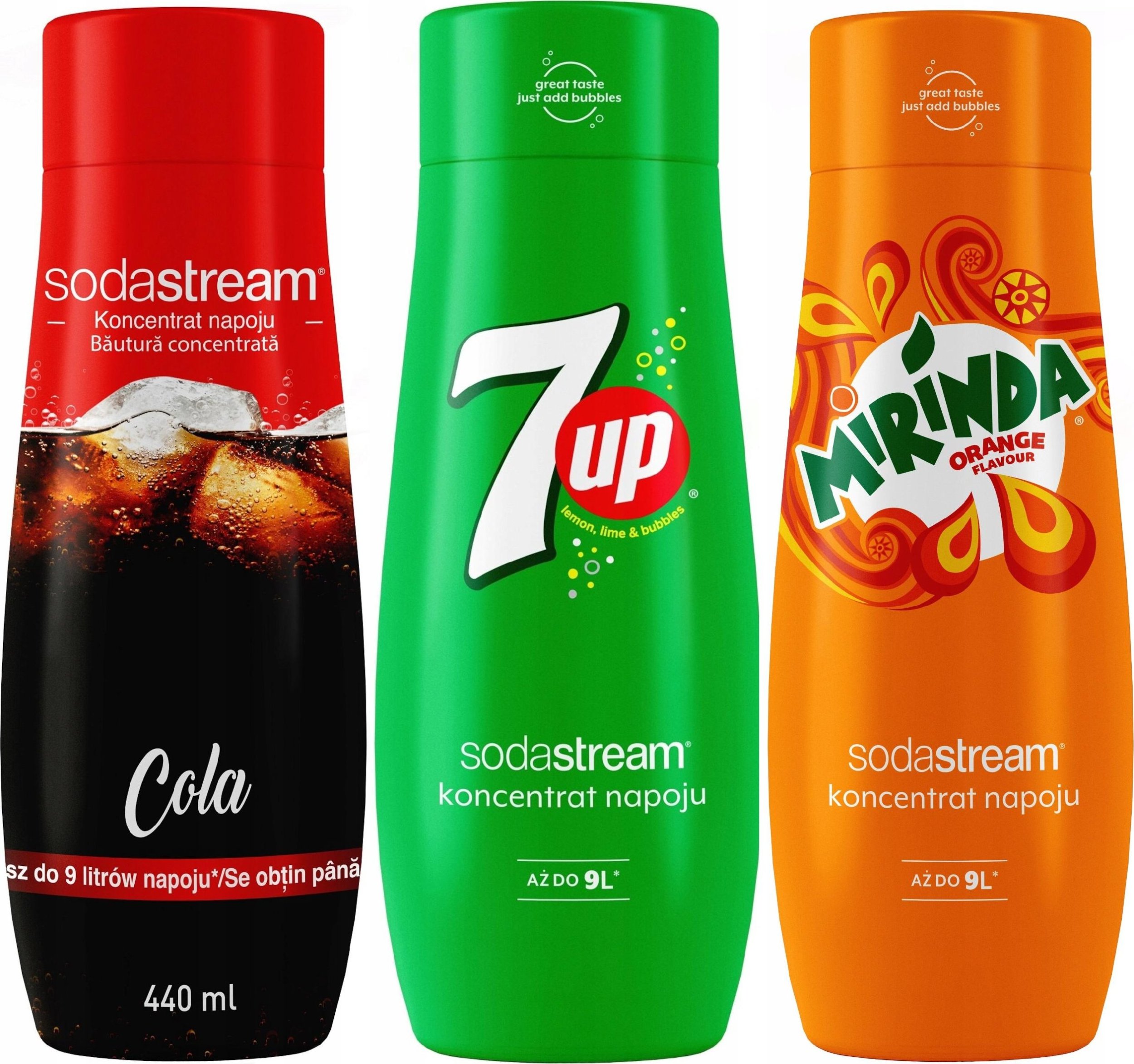 Zestaw 3 koncentratów SodaStream Cola+7UP+Mirinda