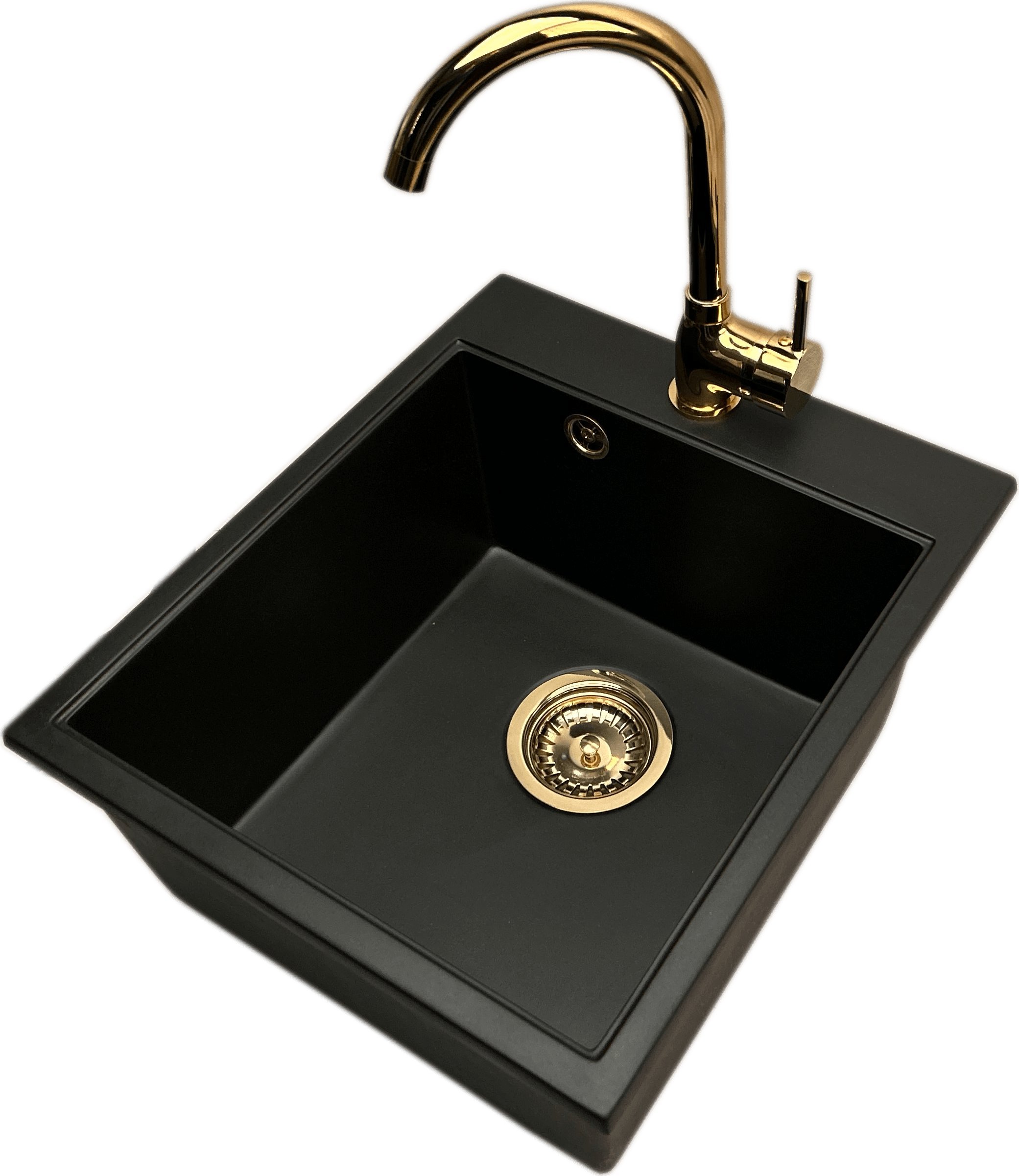 Zlewozmywak PREHNIT Zlewozmywak jednokomorowy COBALT czarny + bateria złota BETA