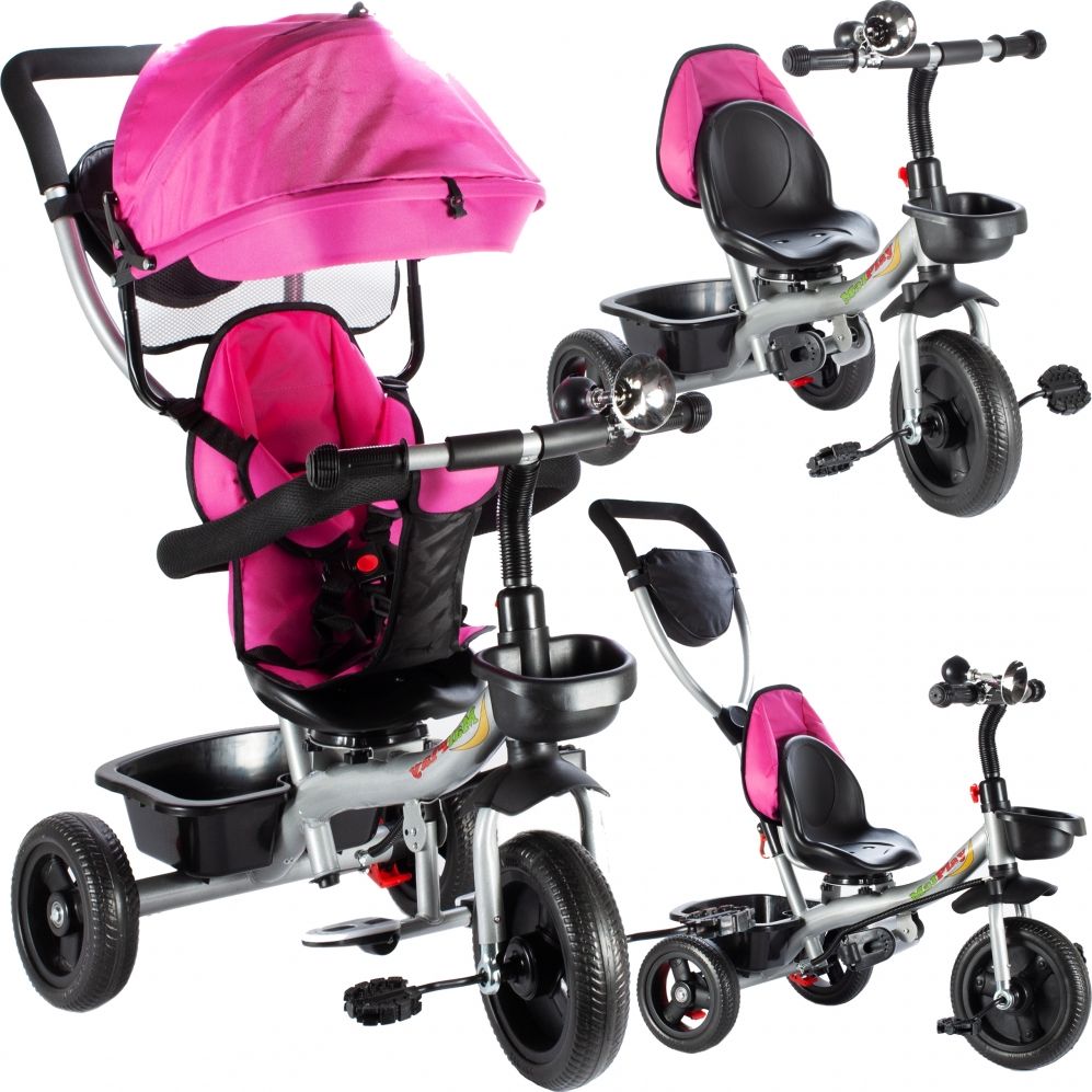 MalPlay Rowerek Trójkołowy Dziecięcy Multifunkcyjny Obracany Różowy 3w1