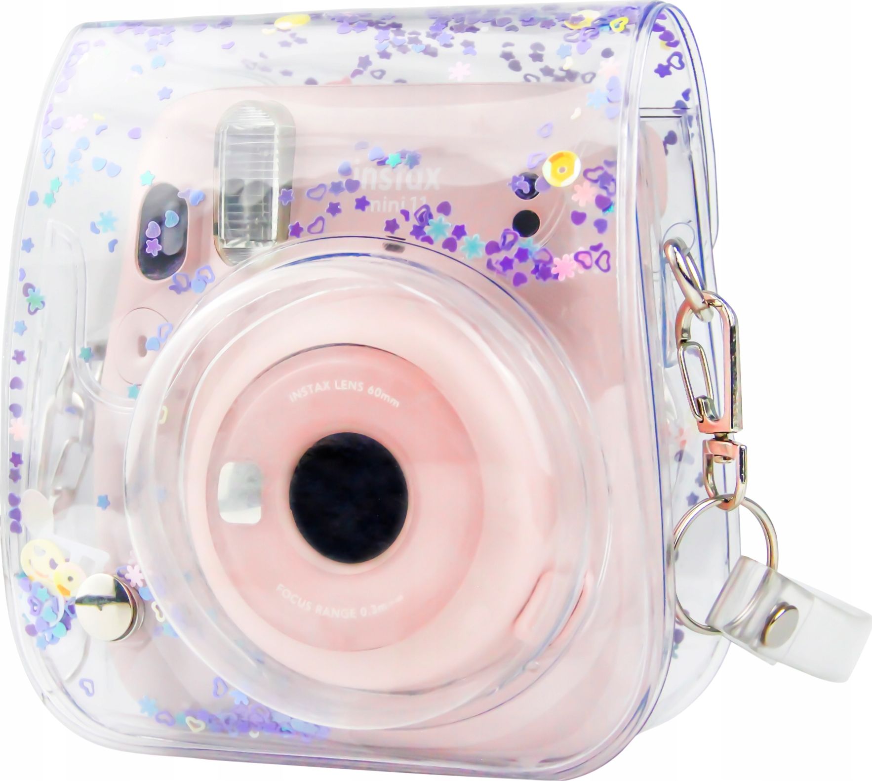 Pokrowiec LoveInstant Instax Mini 11 / Przezroczysty Fioletowe Cekiny