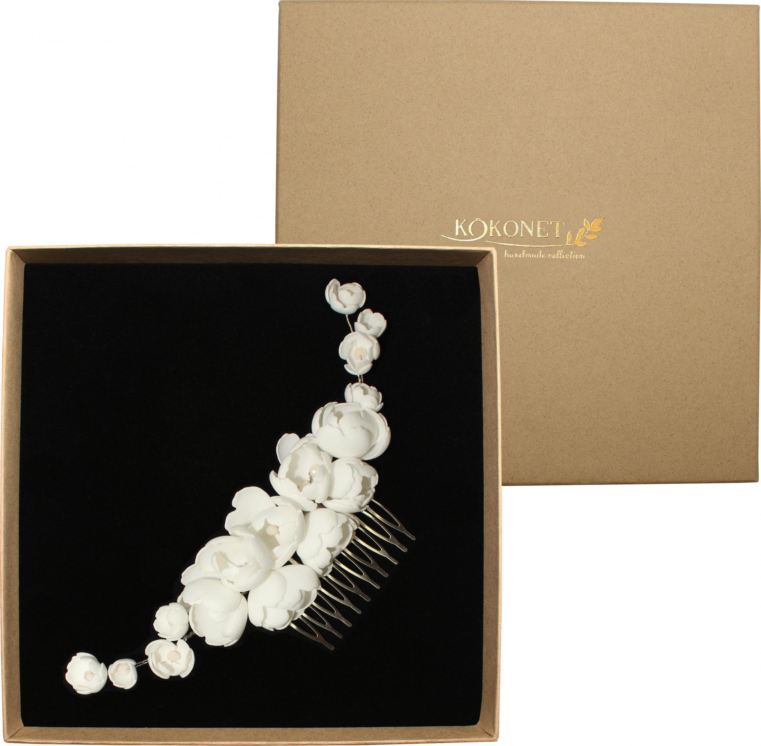 KOKONET Grzebyk ślubny srebrny kwiatami kryształki srebro