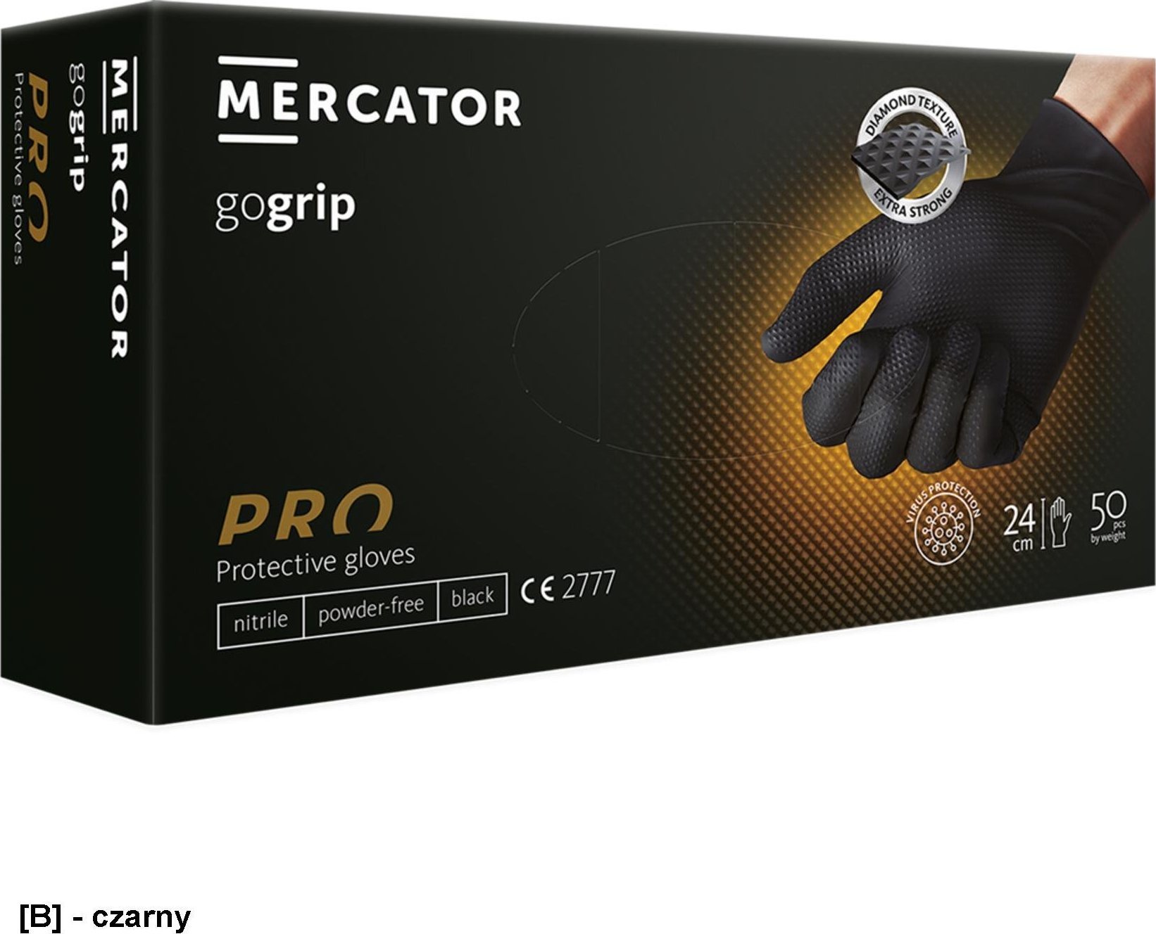 R.E.I.S. RMM-PGRIPGO - rękawica nitryl bezpudrowa, gospodarcza, chroni przed niebezpiecznymi substancjami i czynnikami zakaźnymi, 50 szt - czarny 2XL