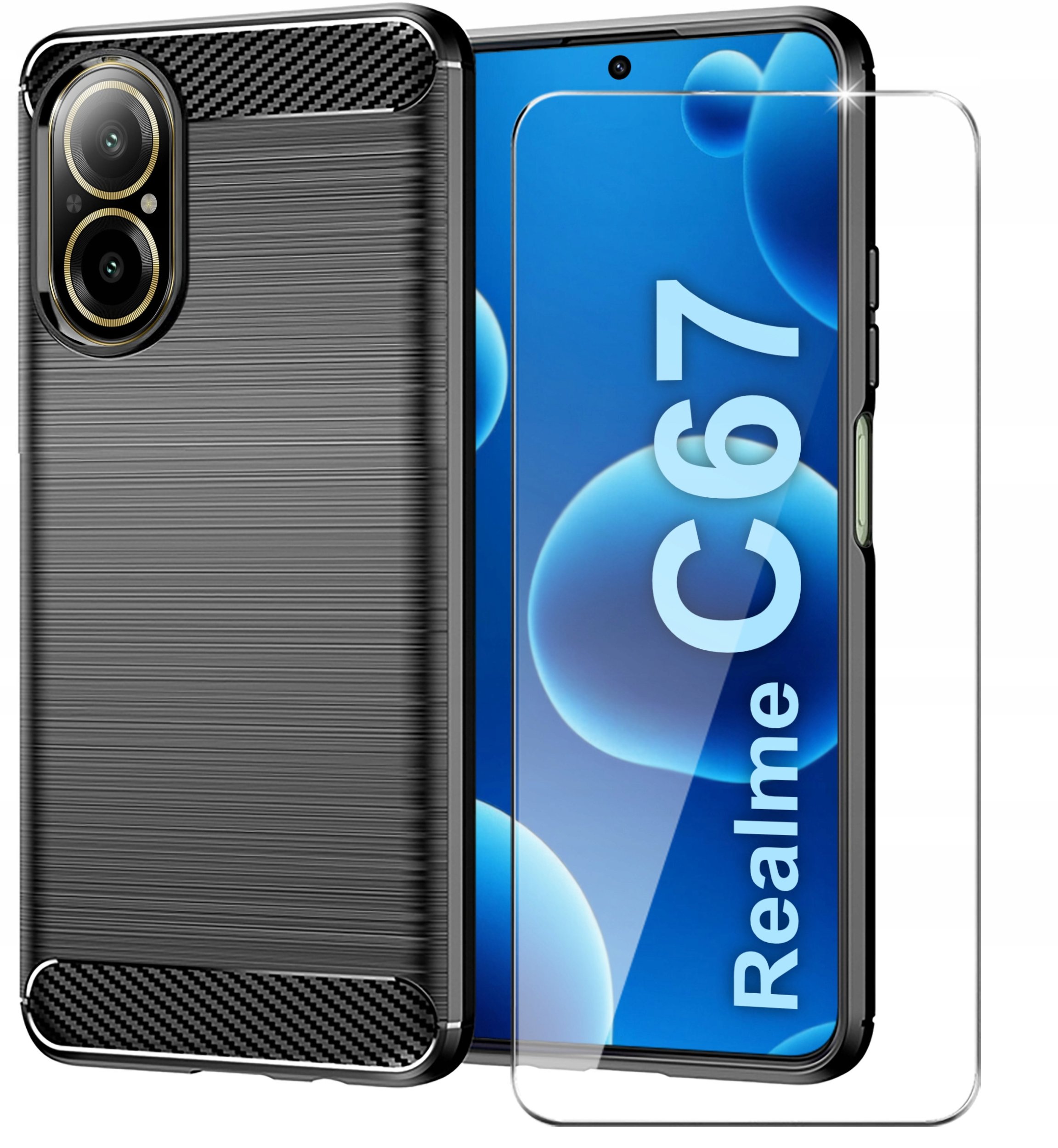 Etui do Realme C67 Pancerne Carbon CASE + Szkło OCHRONNE 9H