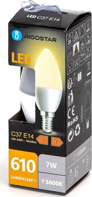 Aigostar Żrówka diodowa świeczka LED C37 E14 7W 3000K Żrówka diodowa świeczka LED C37 E14 7W 3000K