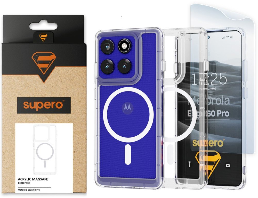 Etui Supero Acrylic MagSafe do Motorola Moto Edge 60 Pro, przezroczyste + folia na ekran