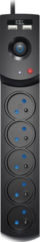 Listwa Zasilająca Przeciwprzepięciowa 5-Gniazd + 2 X Usb 5M Czarna 10A 2300W W-100045 Plastrol