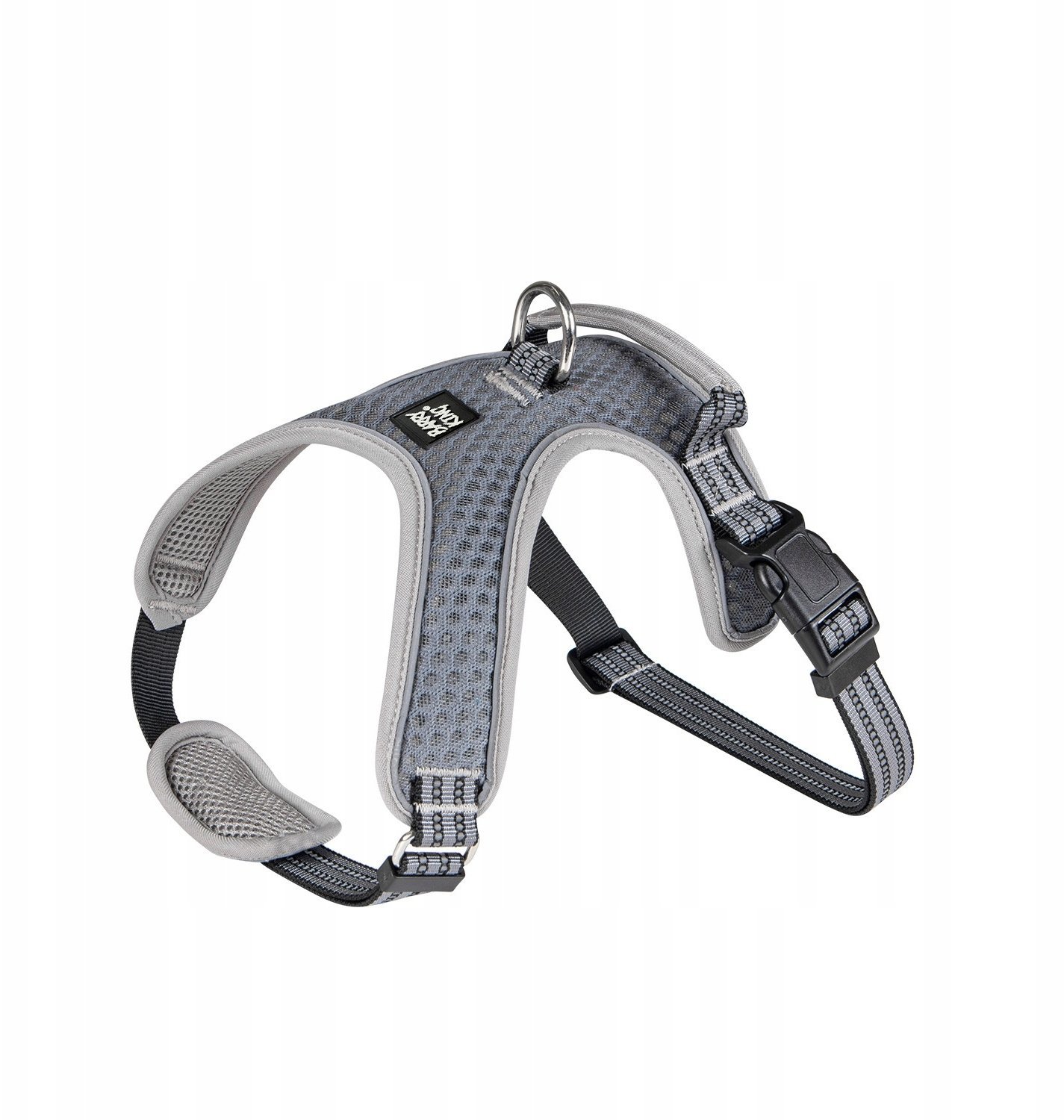 Barry King Szelki dla psa szare odblaskowe rozmiar XL podkładka pod szyję ob.szyi 66-92cm ob.klatki 74-121cm