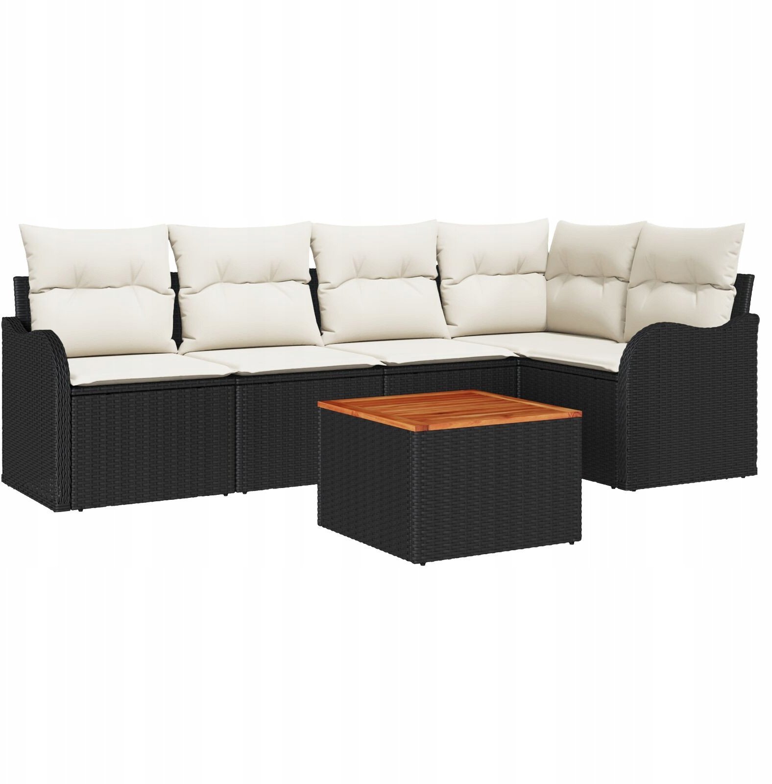 vidaXL 6-częściowy Zestaw Sof Ogrodowych z Poduszkami Czarnego Polirattanu Akacjowego, vidaXL 2-osobowa Sofa Ogrodowa z Przechowalnią i Poduszkami Cza