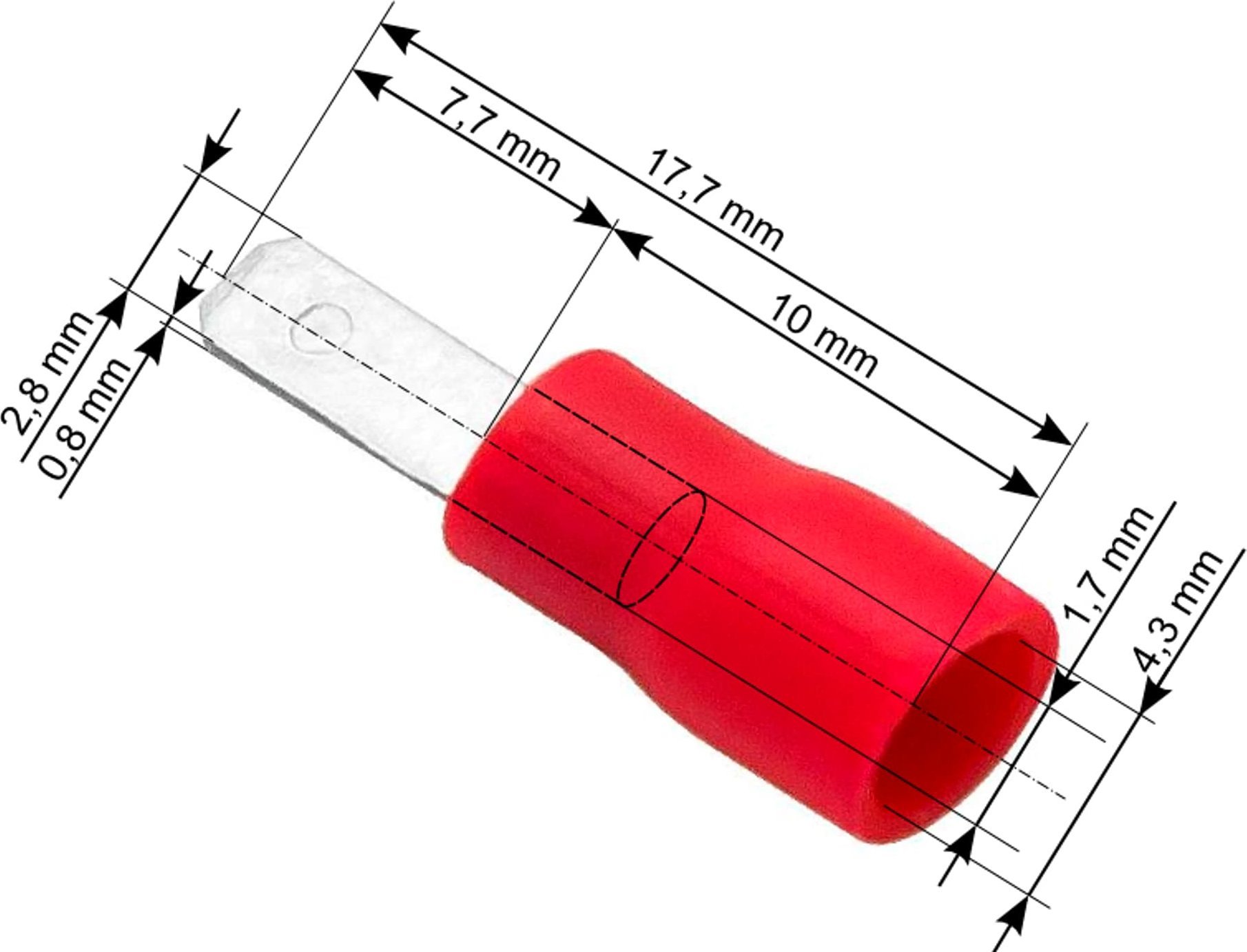 Blow 43-029# Konektor izol. płaski męski 2,8/0,8 czer