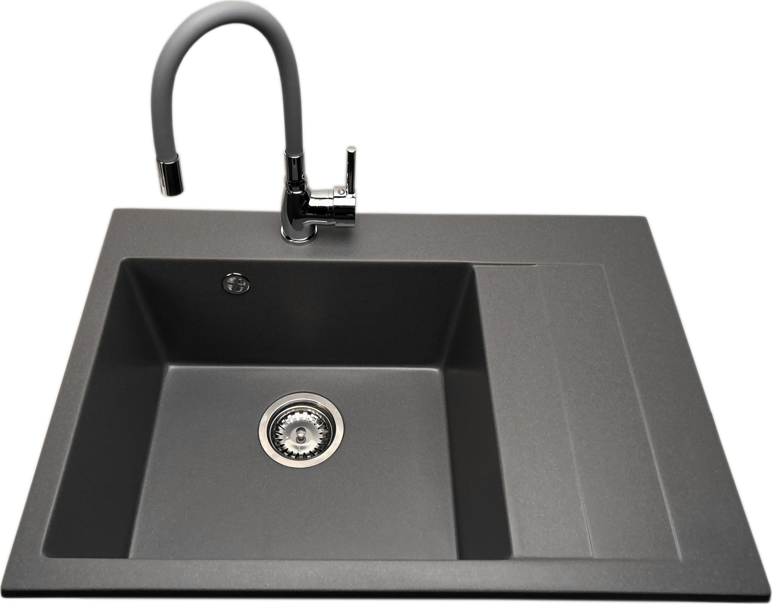 Zlewozmywak PREHNIT Zlewozmywak jednokomorowy z ociekaczem LOBSTER szary + bateria flex