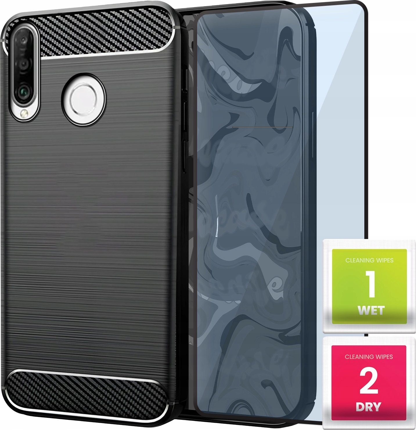 Hello Case Etui Do Huawei P30 LITE (Pancerne, Karbon, Karbonowe, Czarne) Szkło 5D