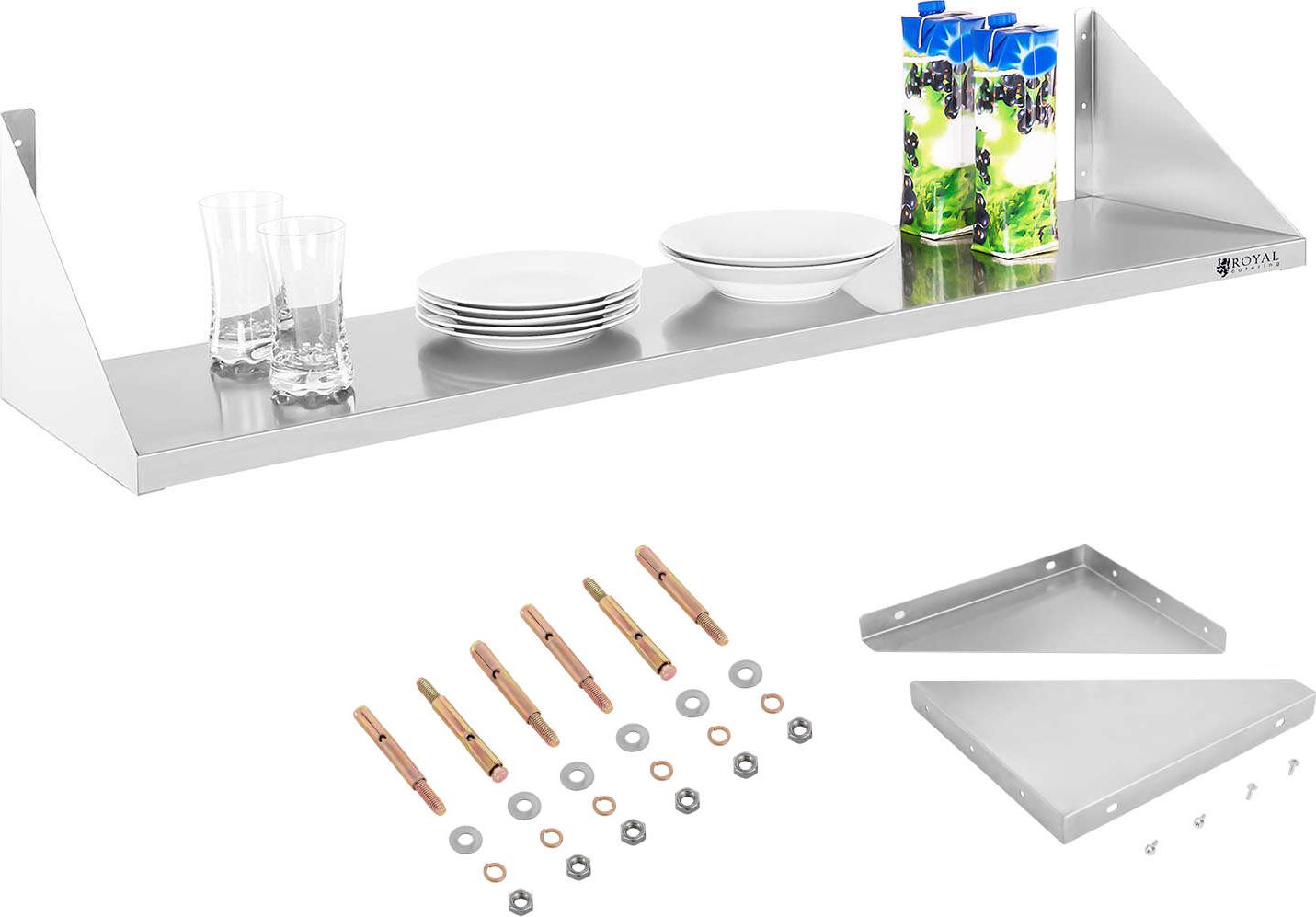 Royal Catering Półka ścienna wisząca stalowa nierdzewna pojedyncza 120 cm Półka ścienna wisząca stalowa nierdzewna pojedyncza 120 cm