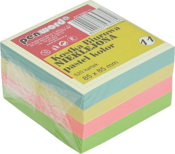 Polsirhurt Kostka biurowa nieklejona 520 kartek 85x85x50mm pastelowa KBN-11