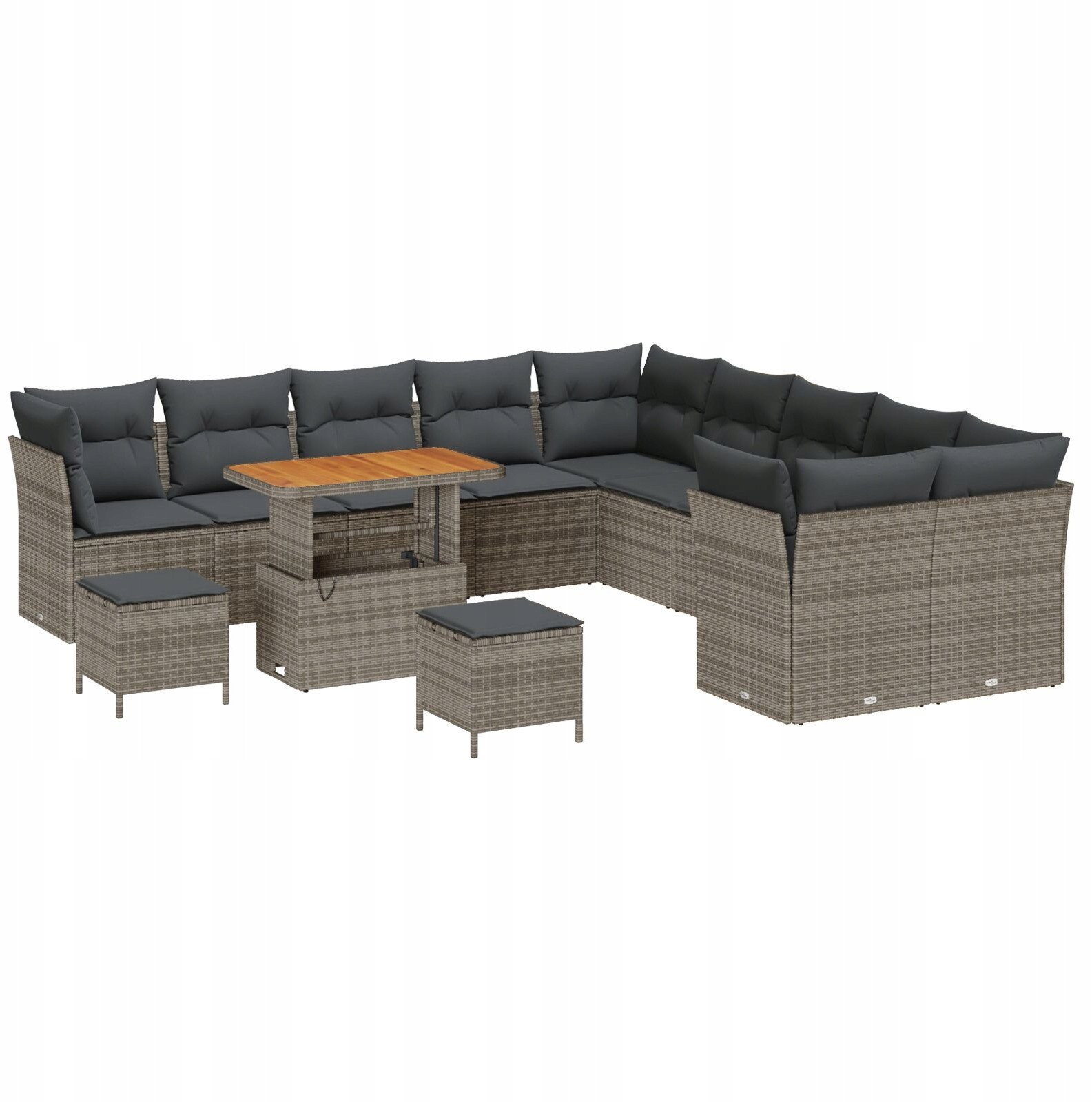 vidaXL 13-elementowy zestaw sof ogrodowych z poduszkami szary polirattan akacja, vidaXL 3-elementowy zestaw do jadalni na świeżym powietrzu z poduszka