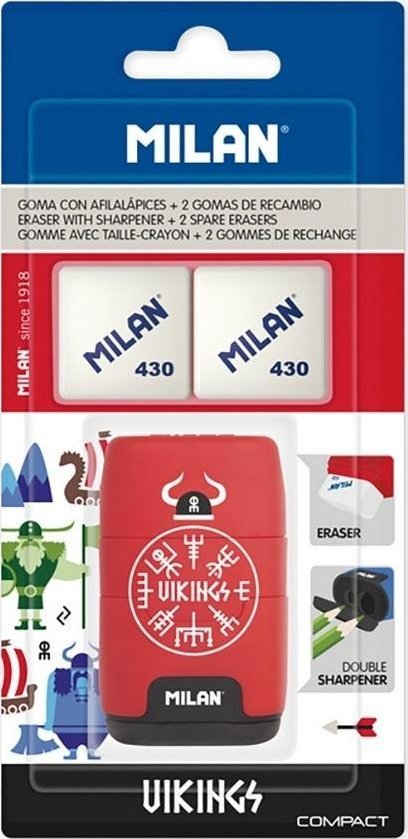 Temperówko-gumka Compact Vickings + 2 gumki MILAN