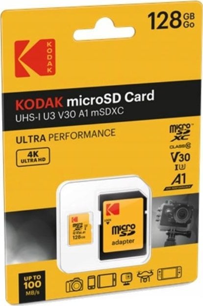 Karta Kodak Karta KODAK MicroSDXC Micro SDXC MicroSD 128GB UHS-I U3 V30 A1 + ADAPTER