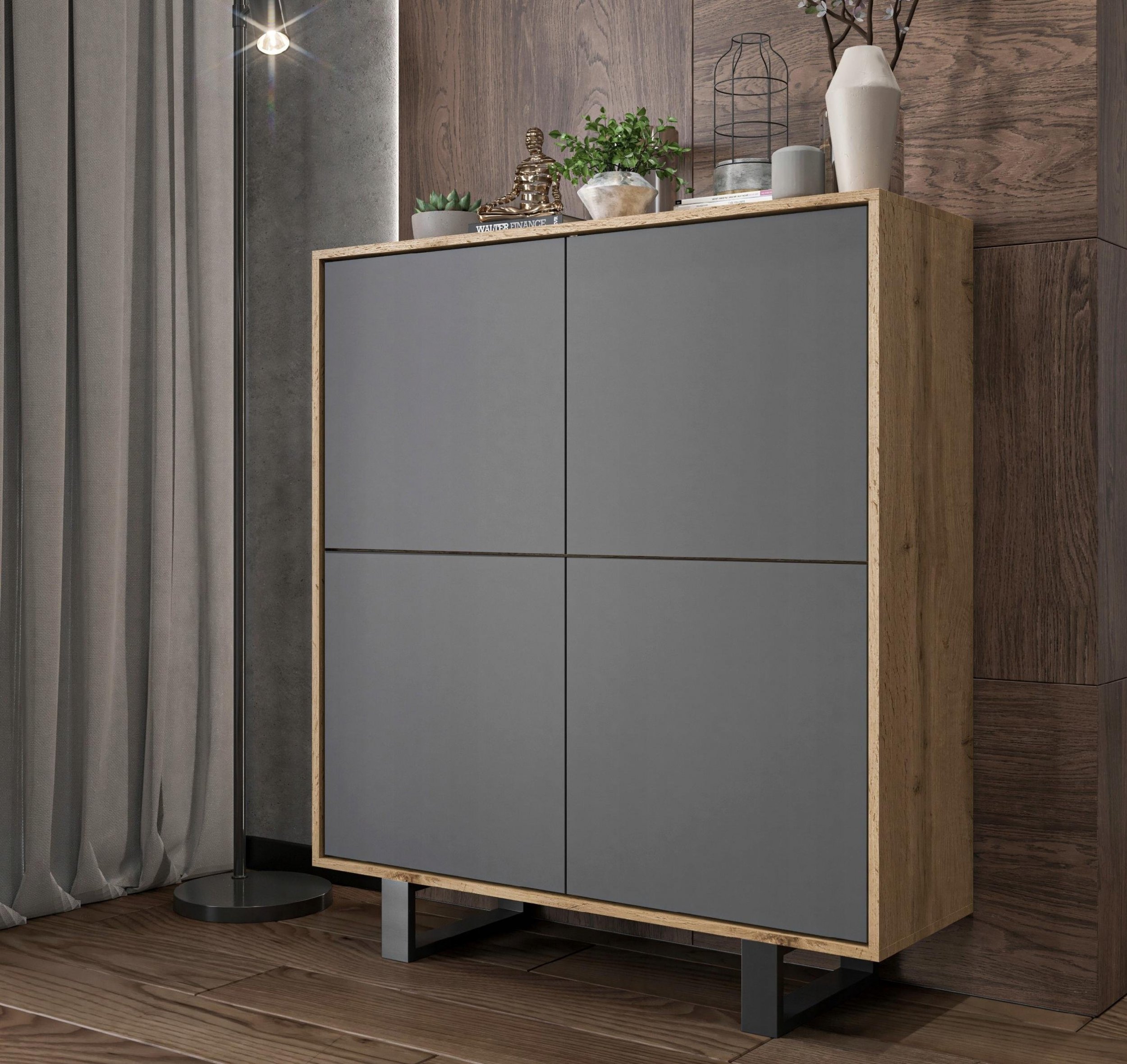 Meble Lindner Komoda Loft szafka RTV Wotan Grafit MAT 113 cm
