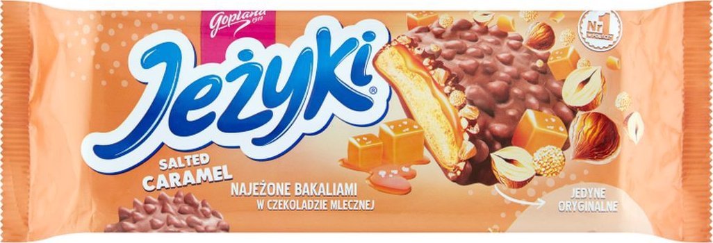 Jutrzenka Jeżyki Herbatniki najeżone bakaliami w czekoladzie mlecznej słony karmel 140 g