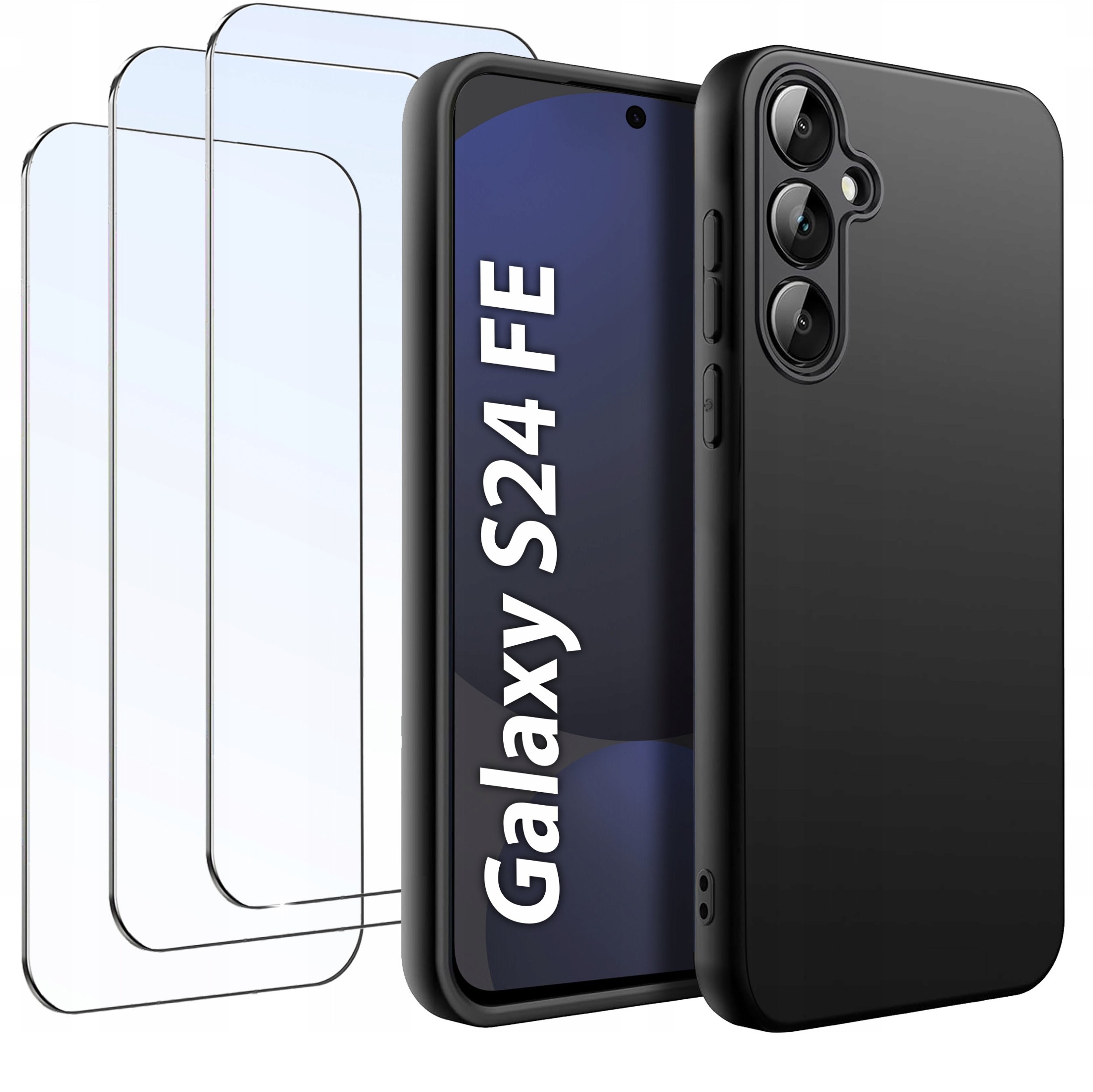ZESTAW Etui do Samsung S24 FE Matowe Czarne Silikon Slim +3 SZTUKI SZKŁO
