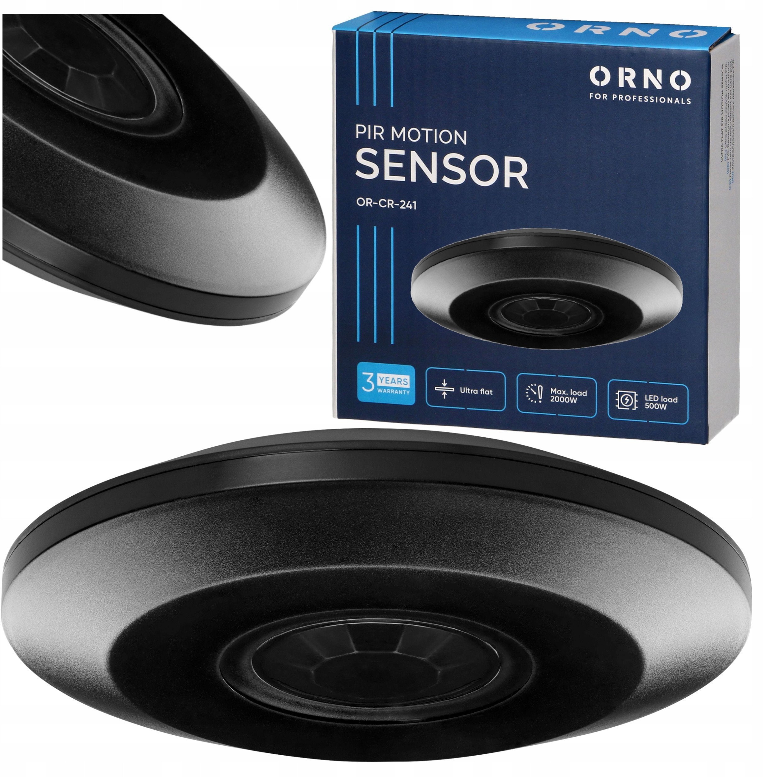 Czujnik ruchu 360 st. IP20, 2000W, ultra płaski - 2,5cm, czarny