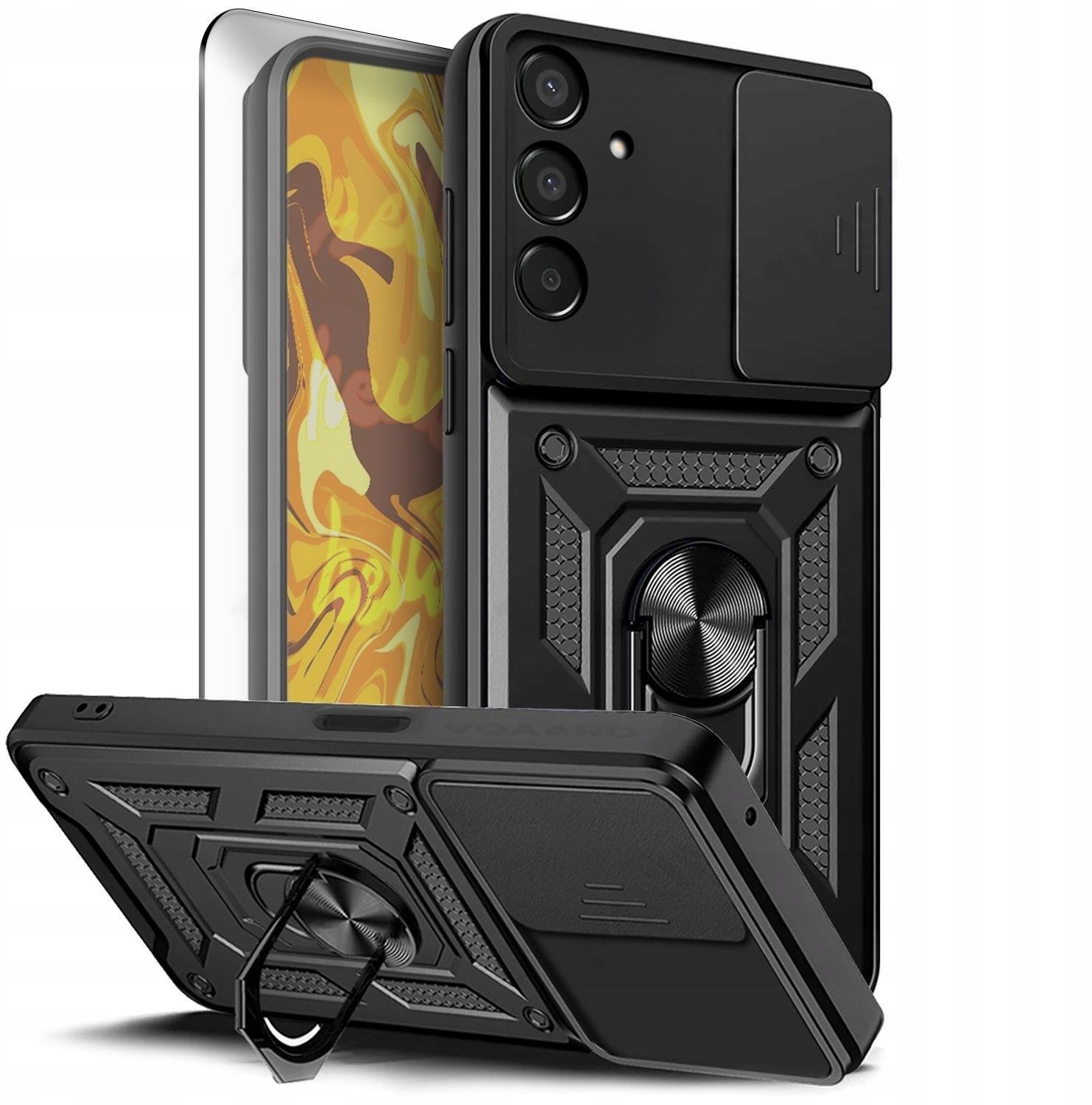 ETUI PANCERNE DO SAMSUNG GALAXY M55 CZARNE OBUDOWA ARMOR HOLDER SZKŁO 9H