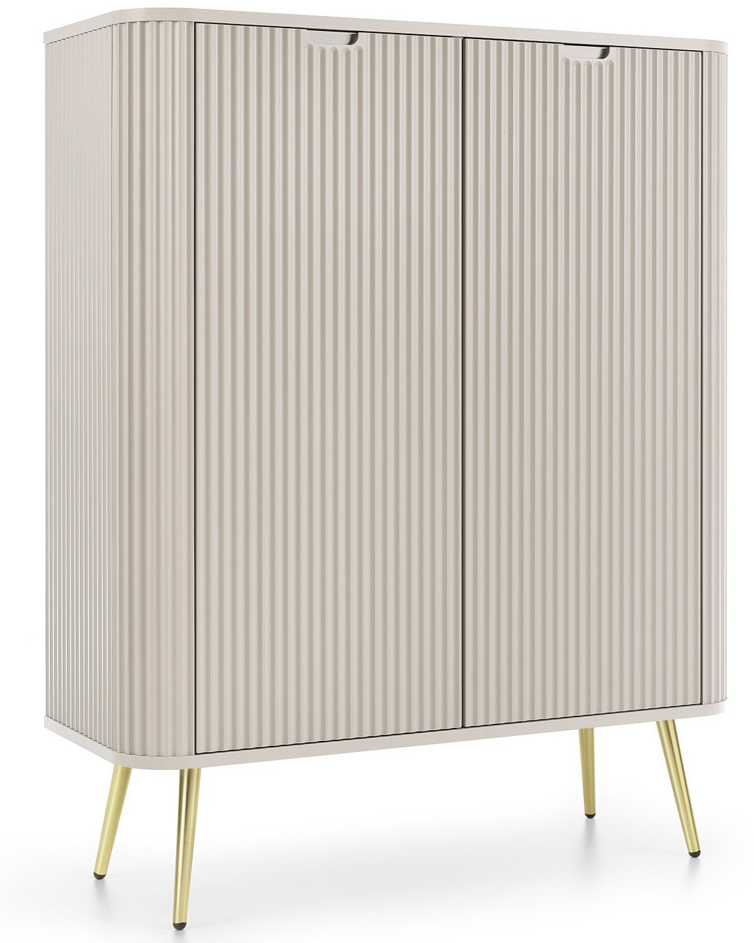 Wysoka komoda Porto dwudrzwiowa cashmere z ryflami zaokrąglona + złotymi nogami
