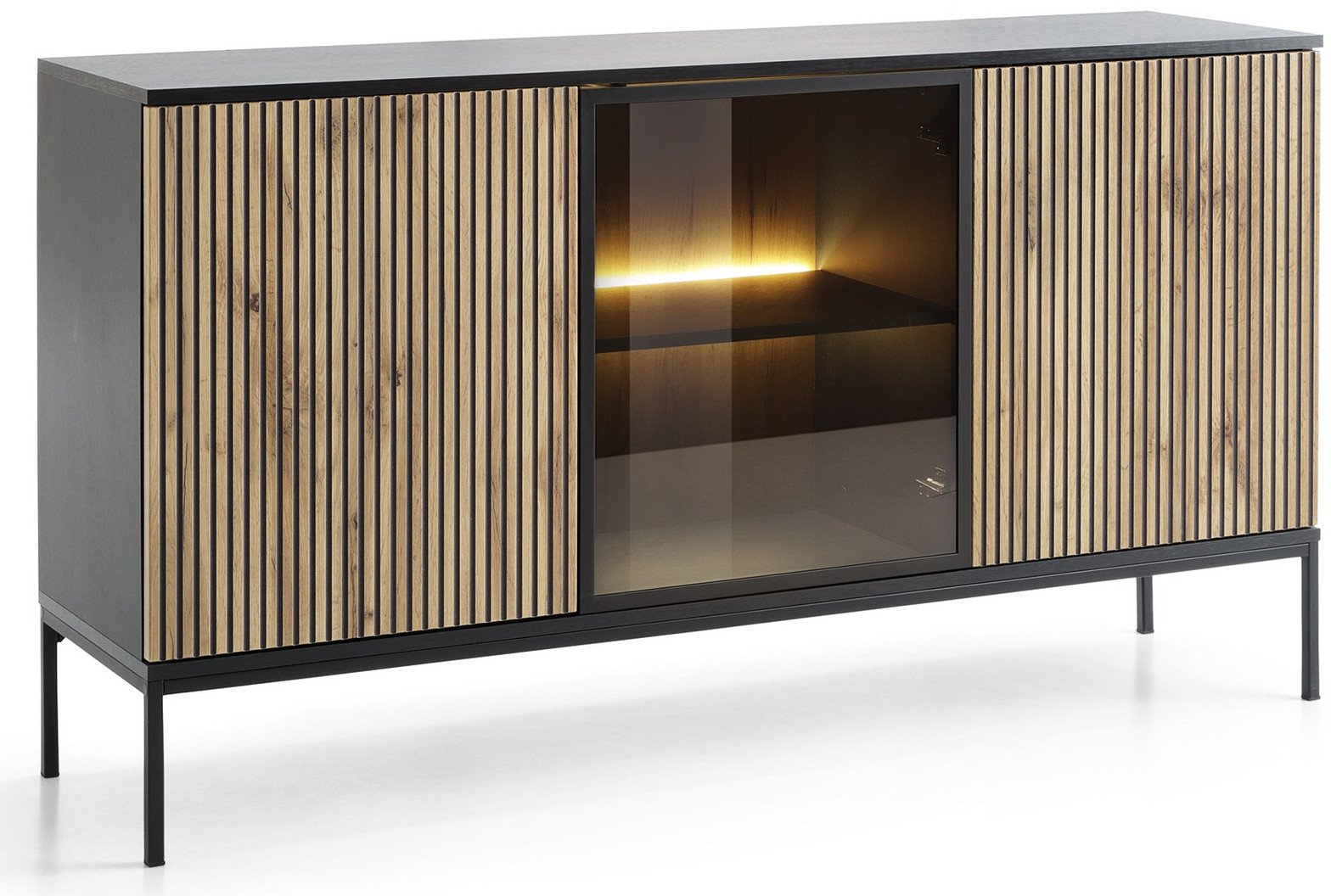 Komoda Lagos 154cm 3D z metalowymi nóżkami w kolorze Czarnym + LED