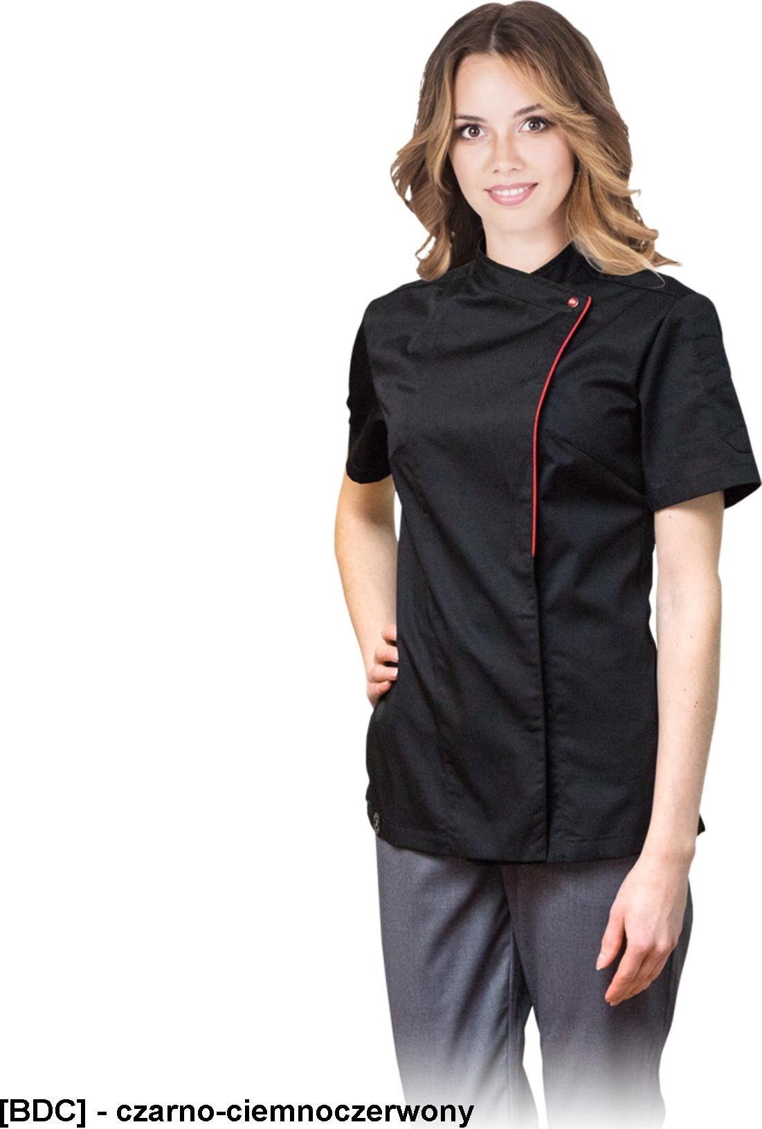 R.E.I.S. STRETTO - bluza damska z krótkim rękawem, stójka, 6 zatrzasków, 65% poliester, 35% bawełna, 165 g/m M