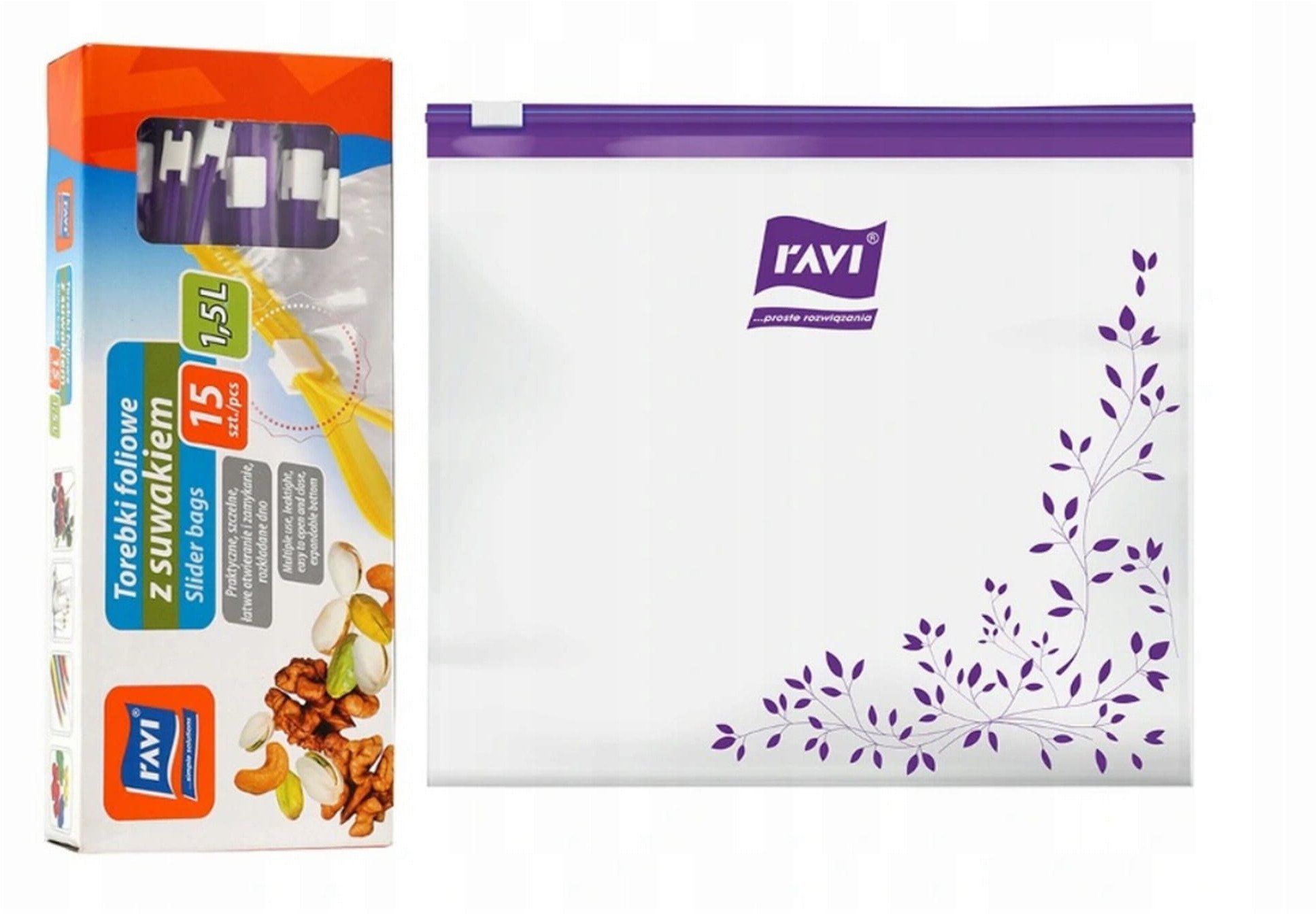 Ravi Torebki foliowe wielorazowe z suwakiem 1,5l 15szt