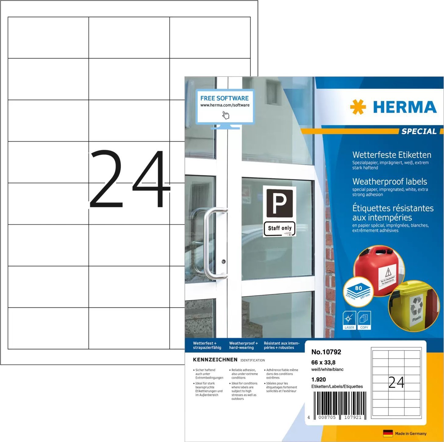 Herma HERMA Wetterfeste Imprägn.Etik.A4 80 Blatt 66x33.8