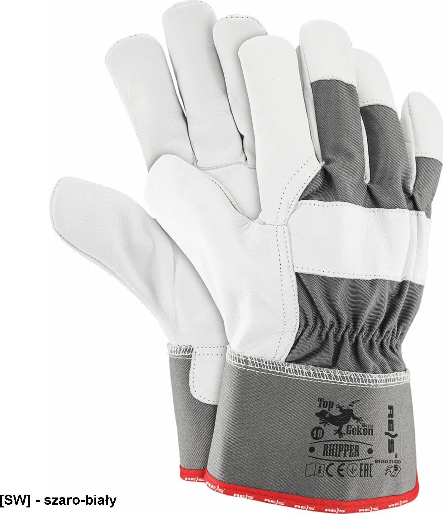 R.E.I.S. RHIPPER - Rękawice ochronne wykonane ze skóry koziej - szaro-biały