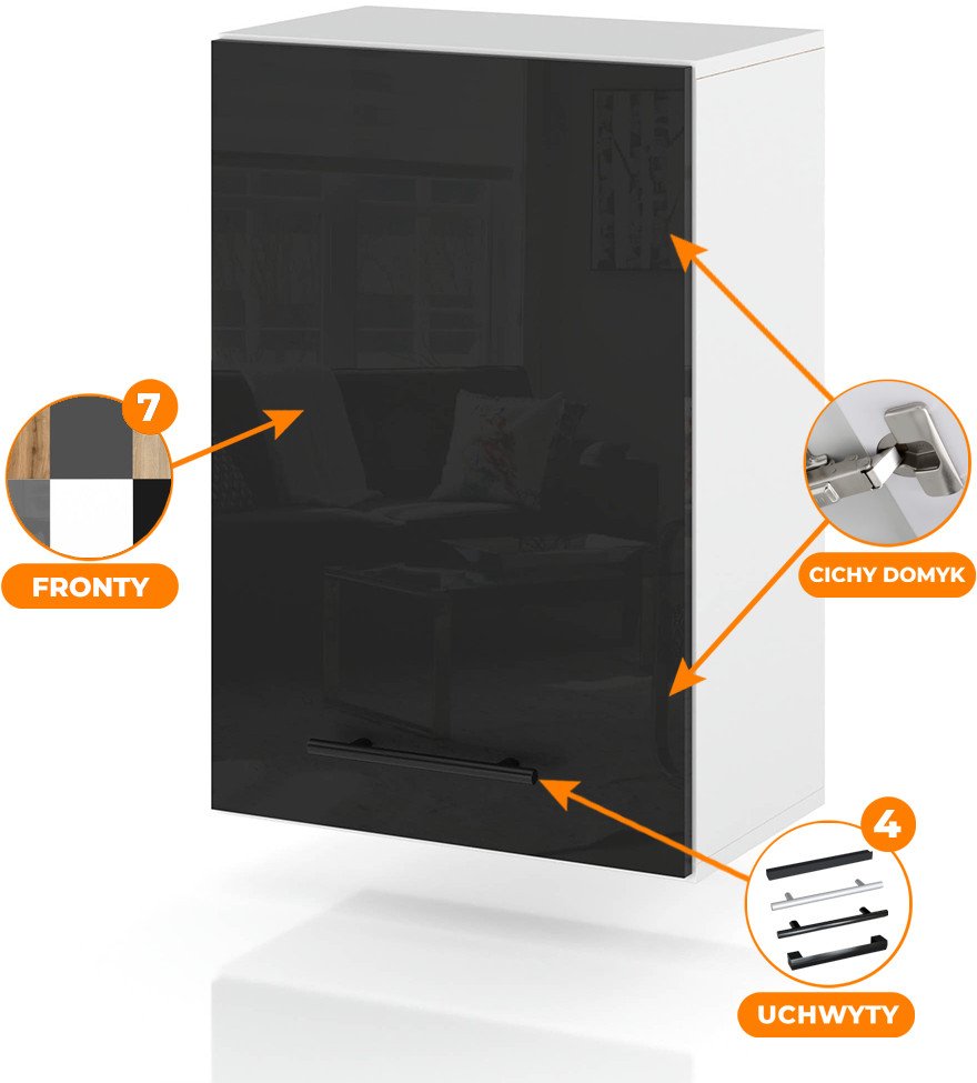szafka kuchenna wisząca modułowa nowoczesna 20cm spremium czarny połysk