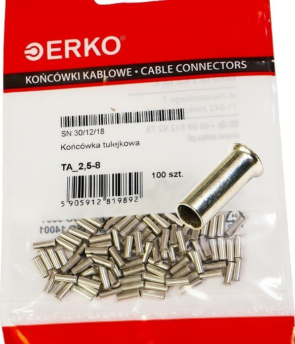 Erko Końcówka tulejkowa nieizolow TA 2,5/8 ERKO 100szt