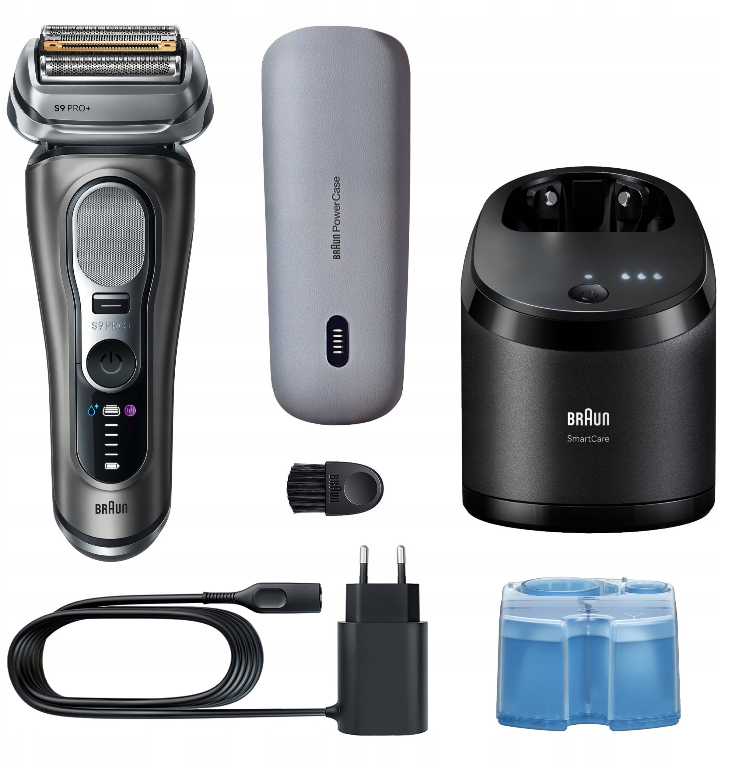 Braun Series 9 Pro+ Wet & Dry 6-in-1 SmartCare centrs & PowerCase futralis tumsi peleka - Skuveklis 9675CC (8700216555012)