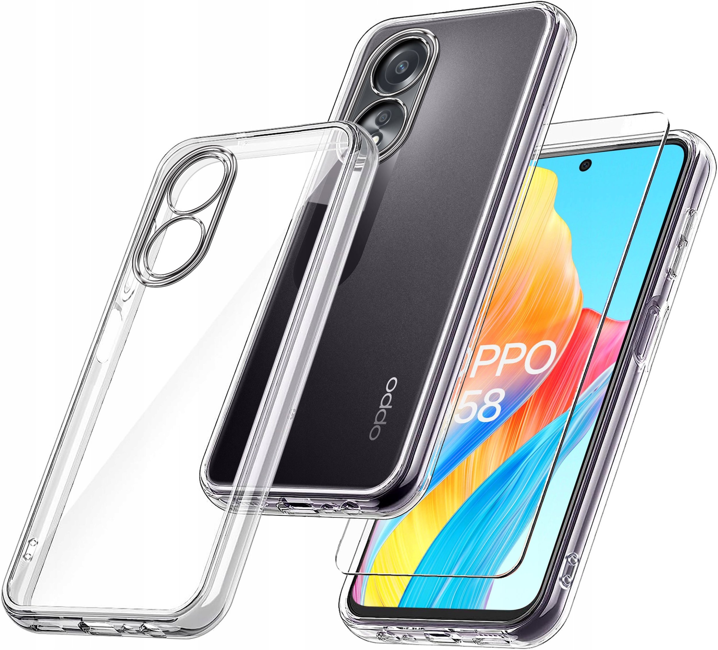 Etui do Oppo A58 4G WZMACNIANE 360 CLEAR + Szkło 9H